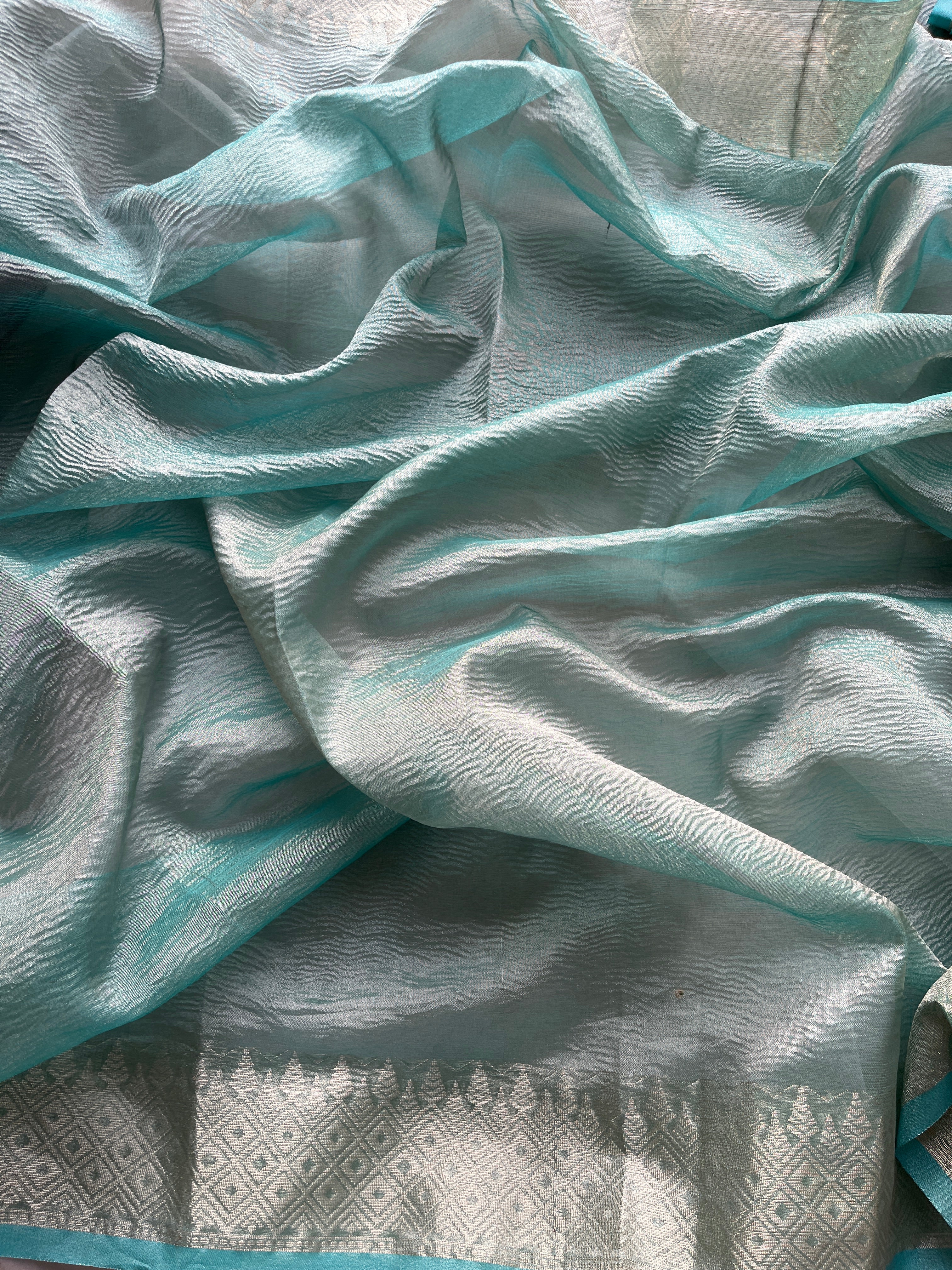 Blue Crushed Tissue Saree