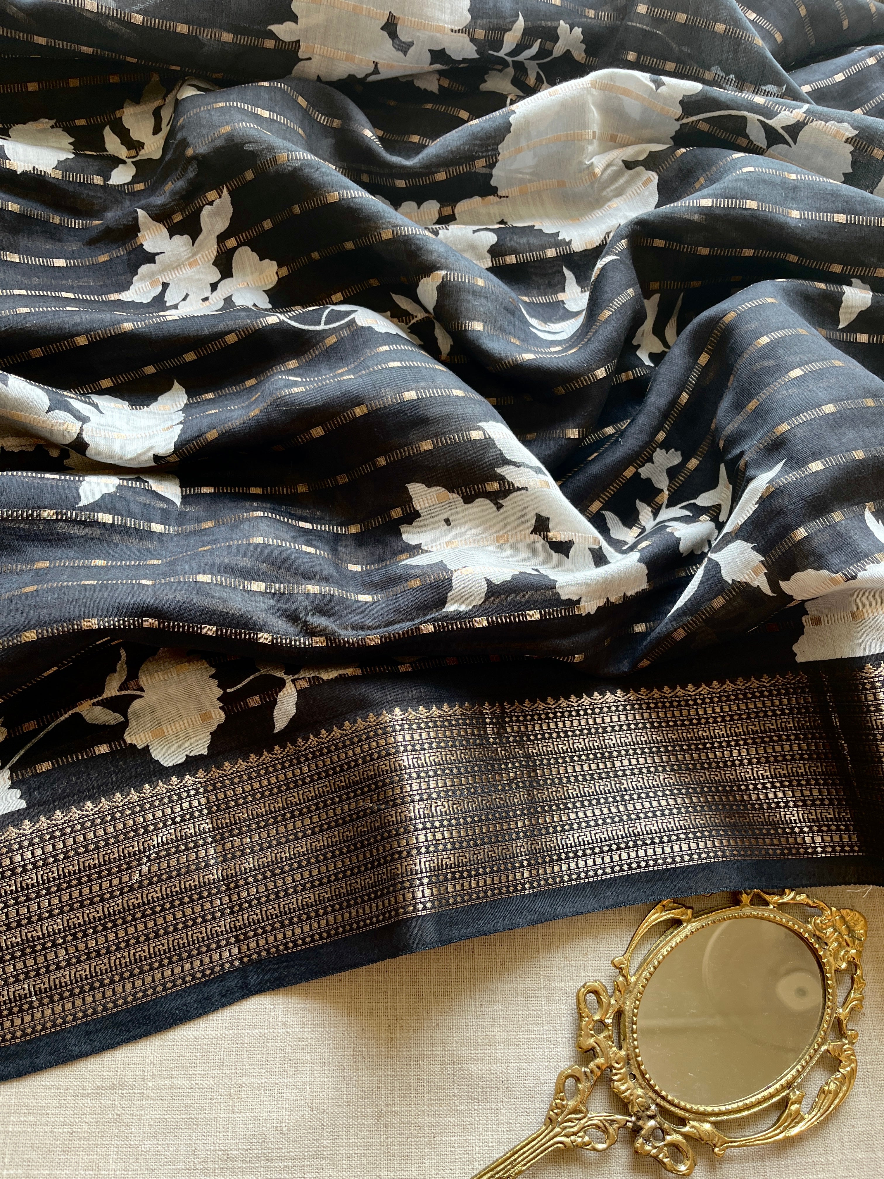 Black Dola Nylon Silk Saree