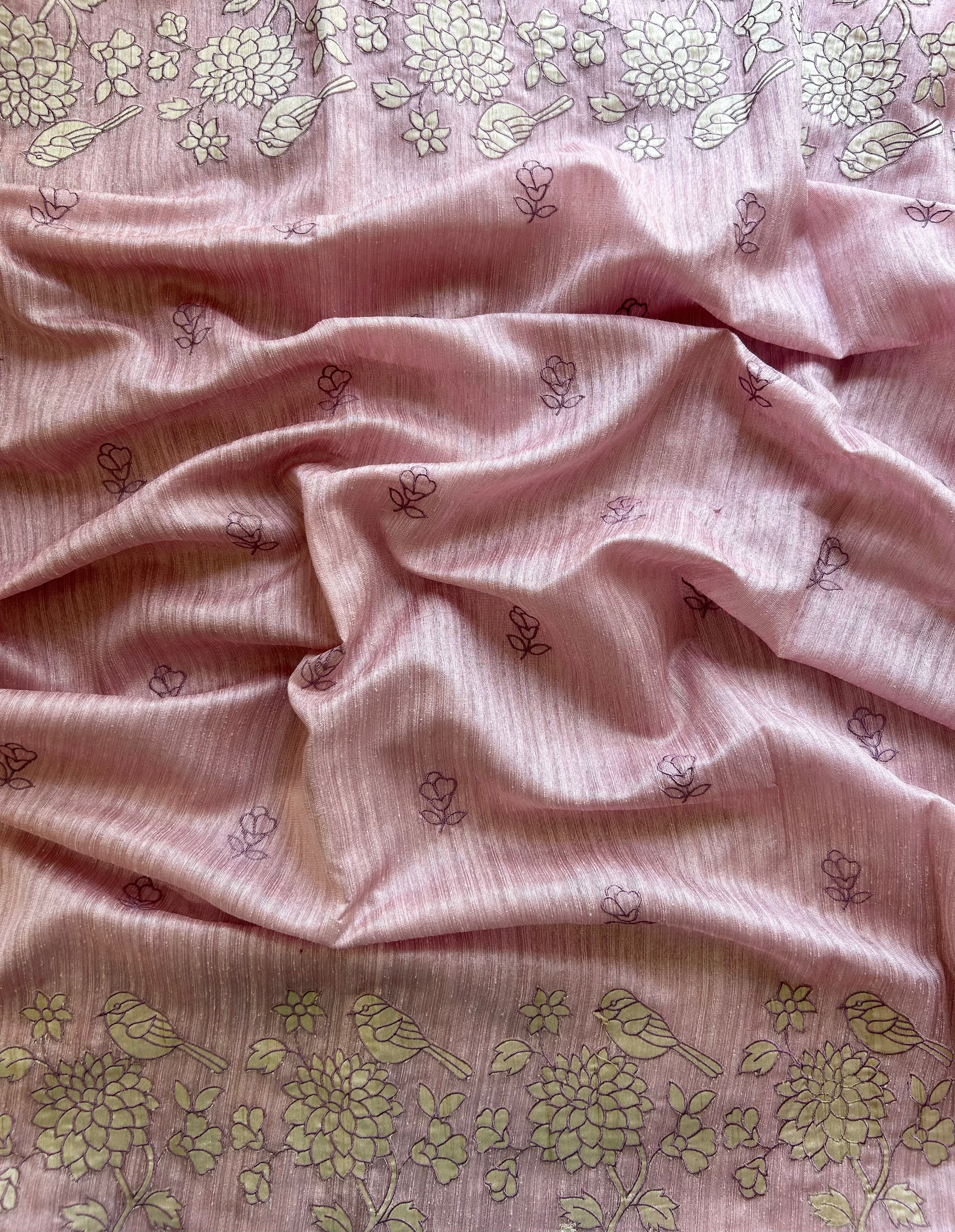 Pink semi tussar saree