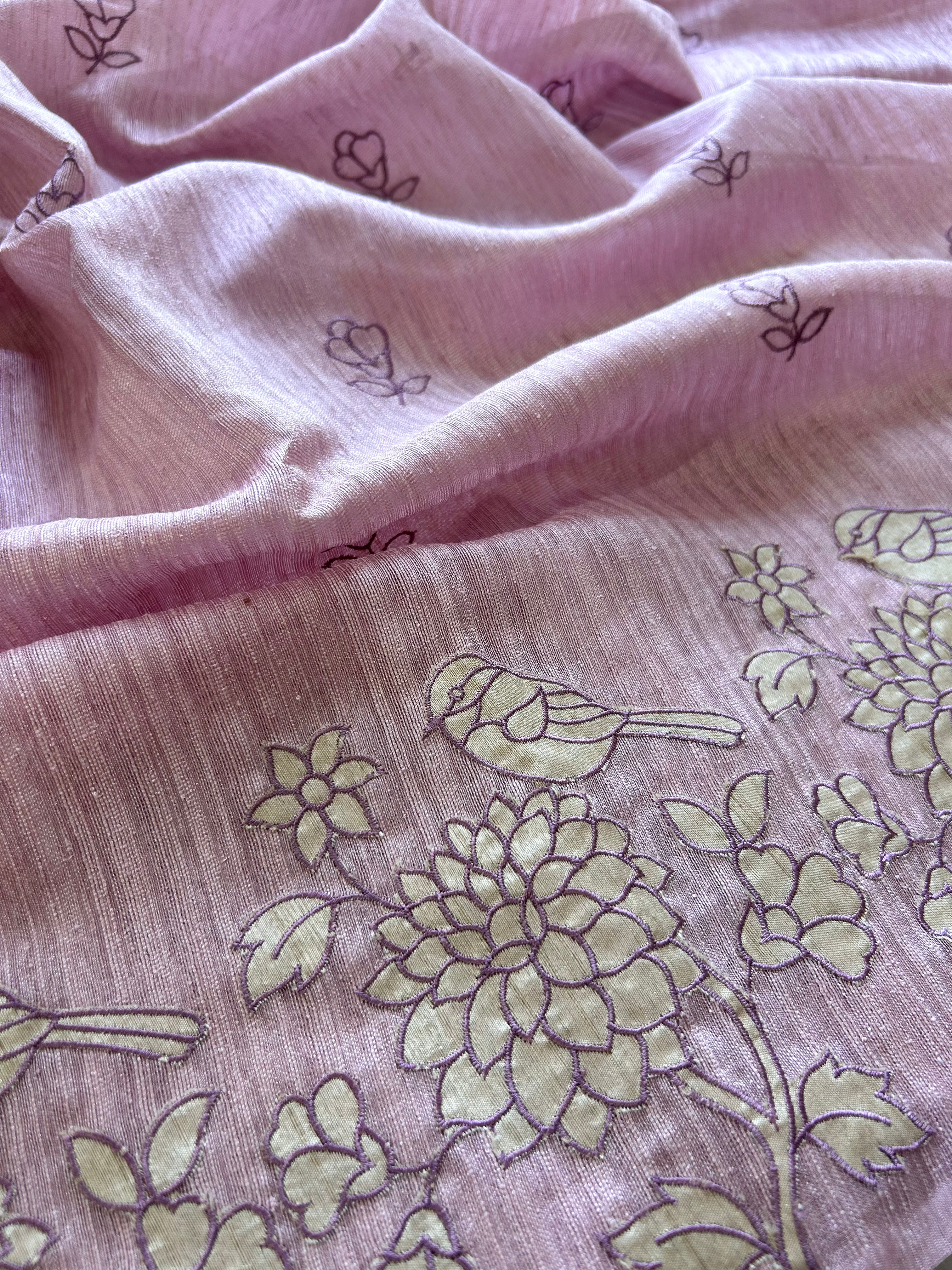 Pink semi tussar saree