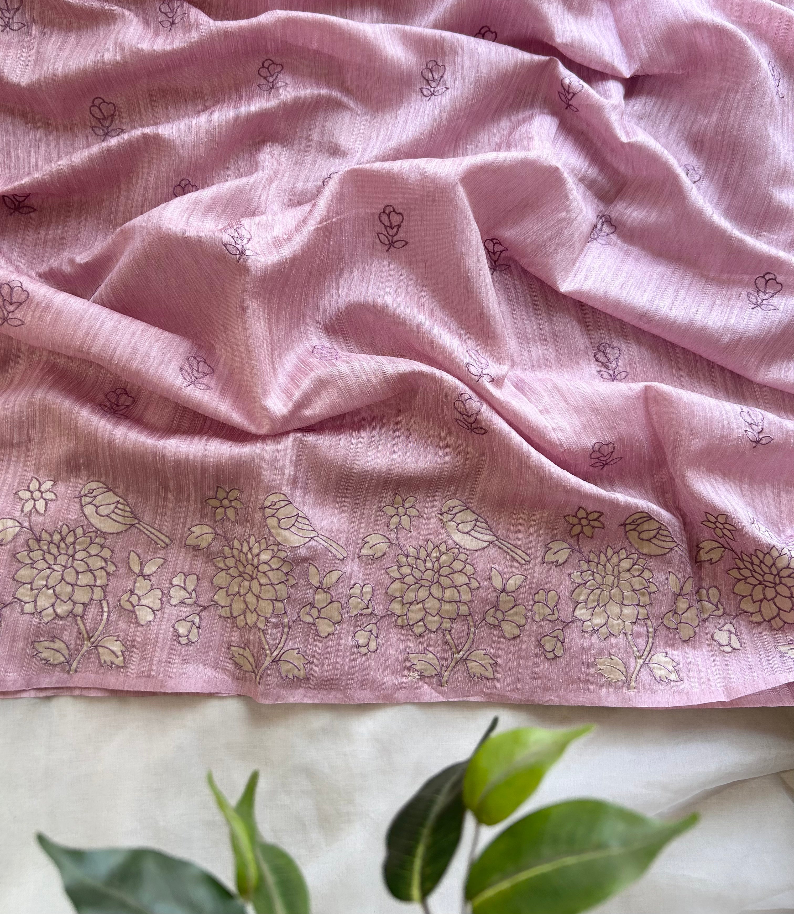 Pink semi tussar saree