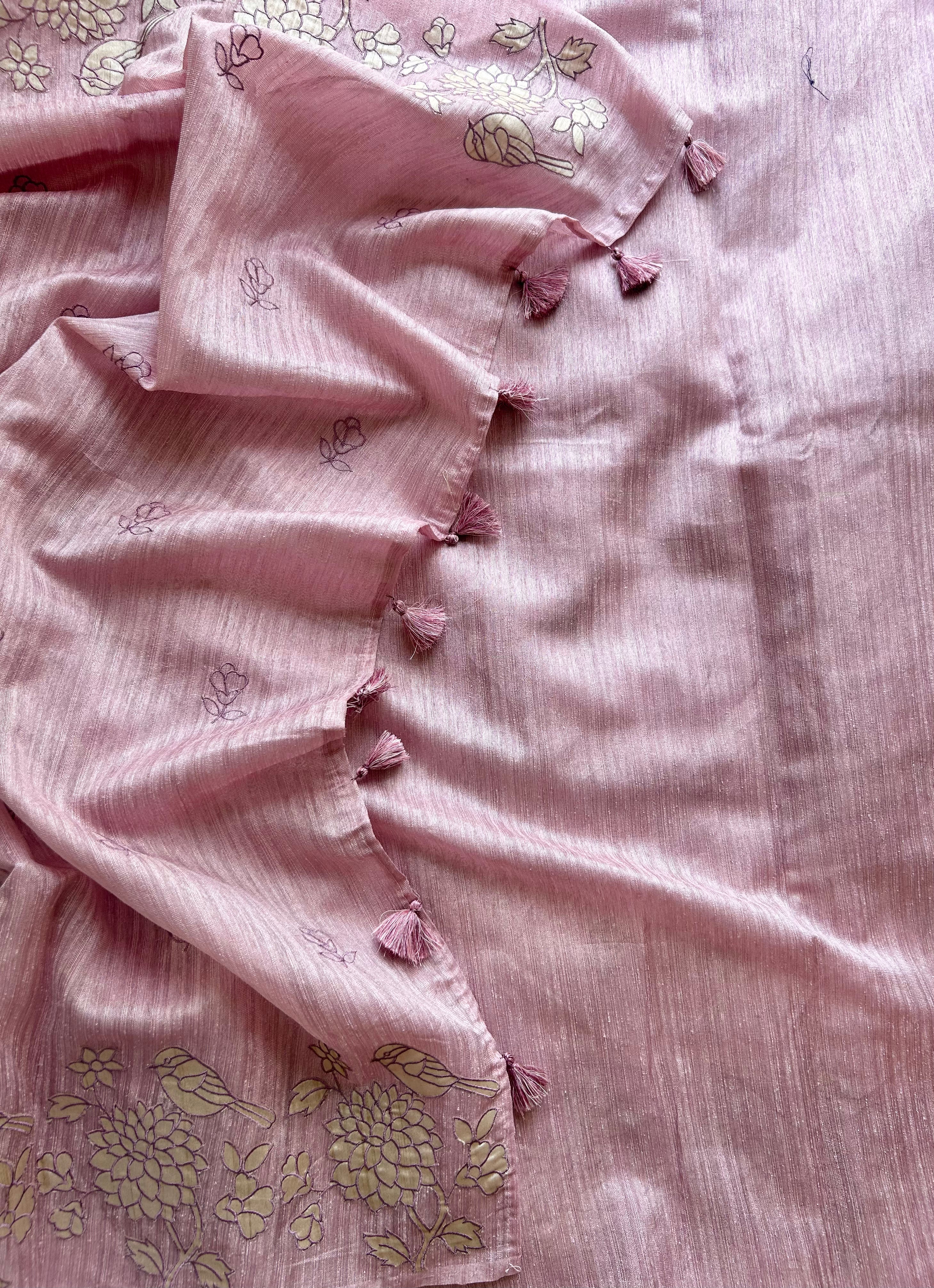 Pink semi tussar saree