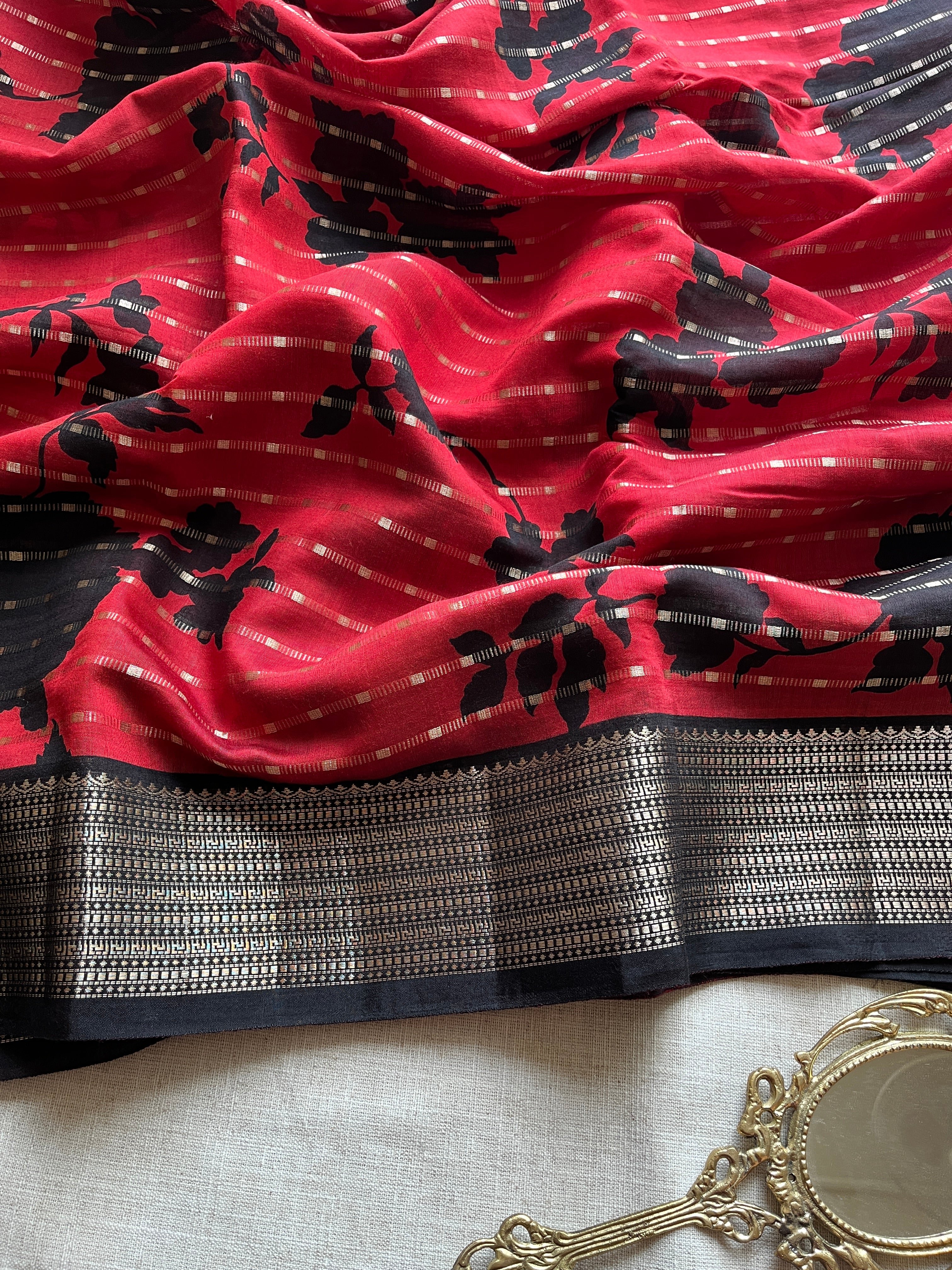 Red Dola Nylon Silk Saree