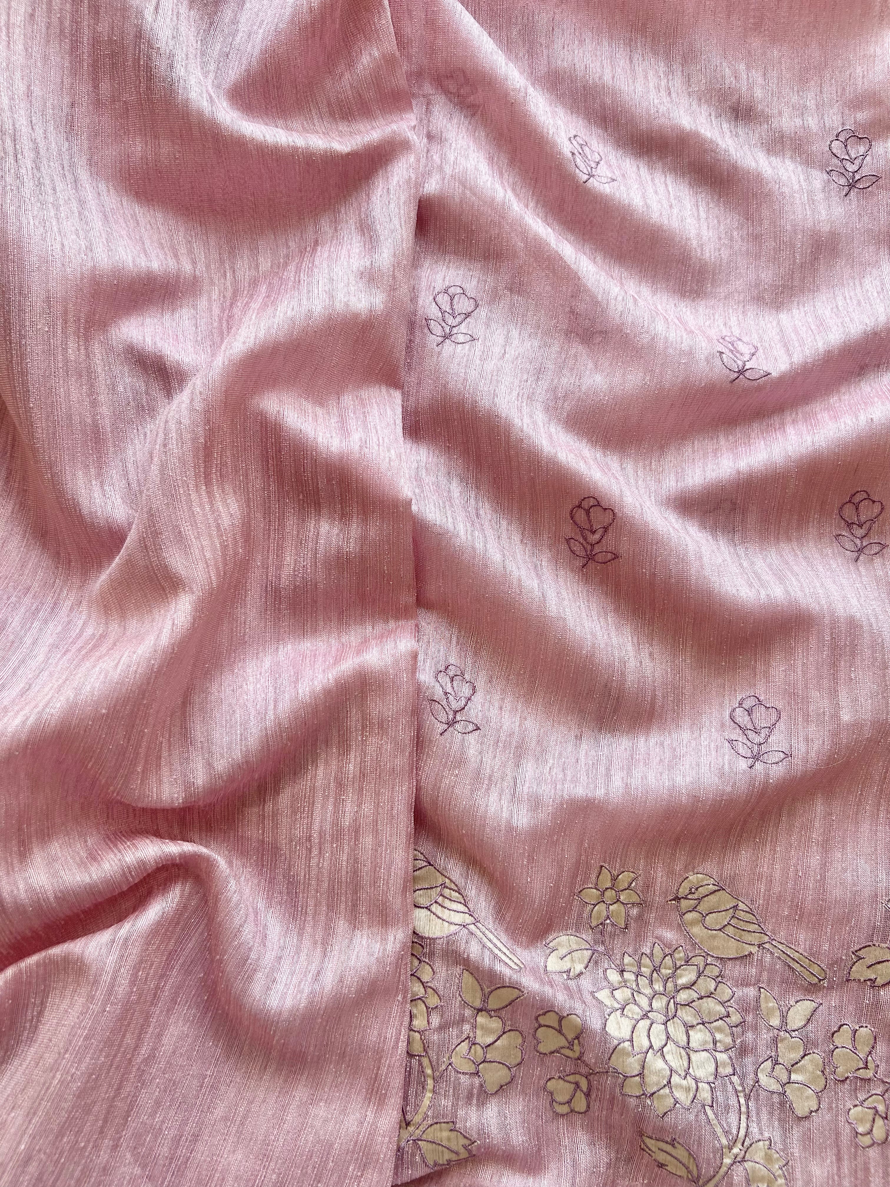 Pink semi tussar saree