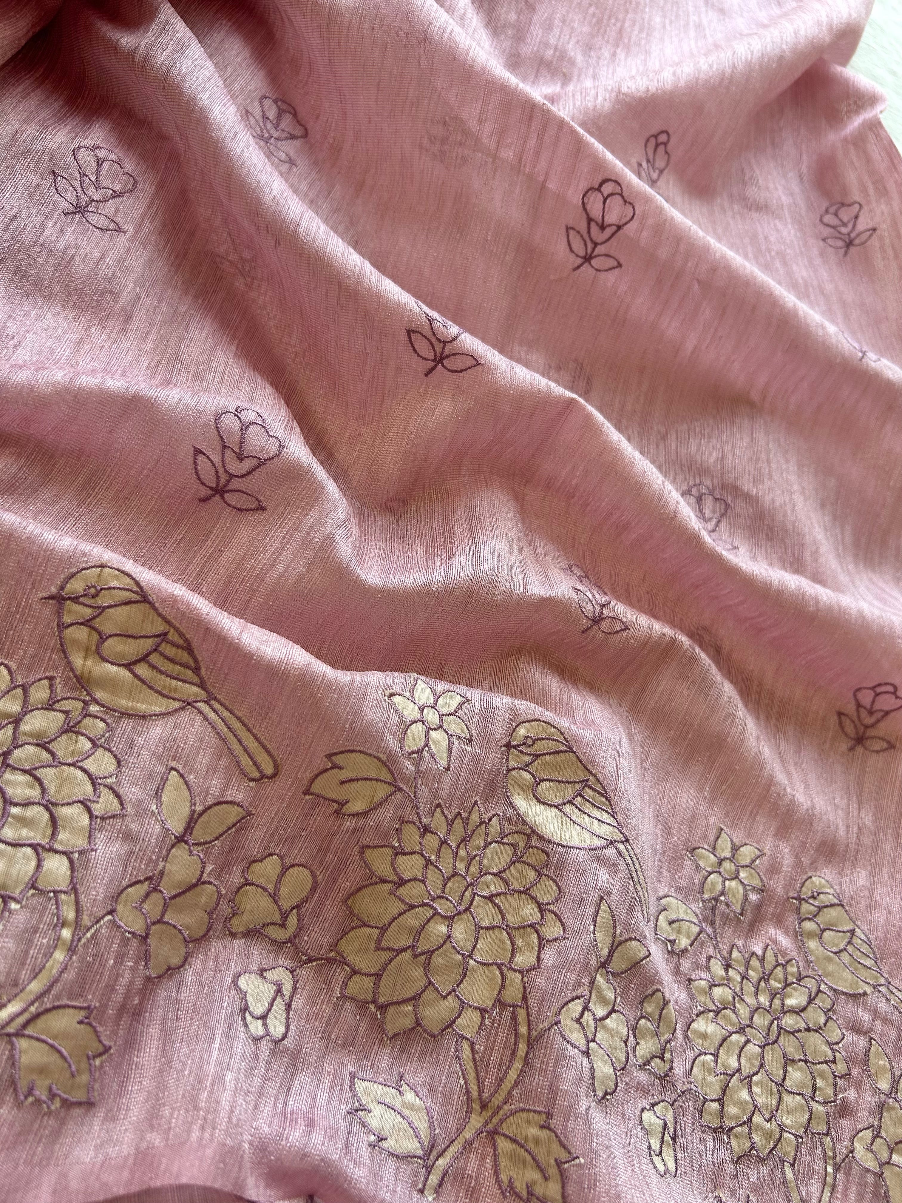 Pink semi tussar saree