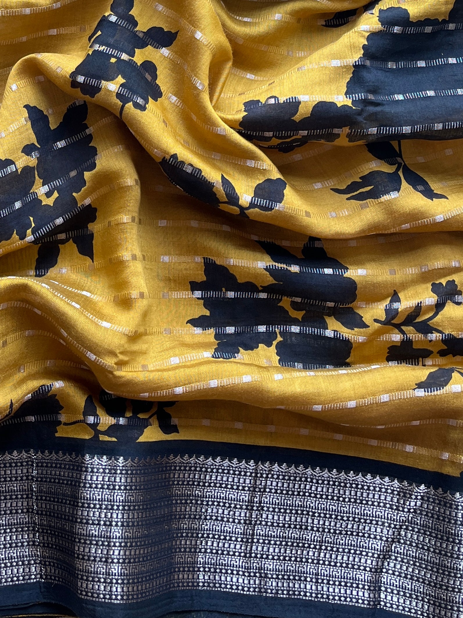 Mustard Dola Nylon Silk Saree