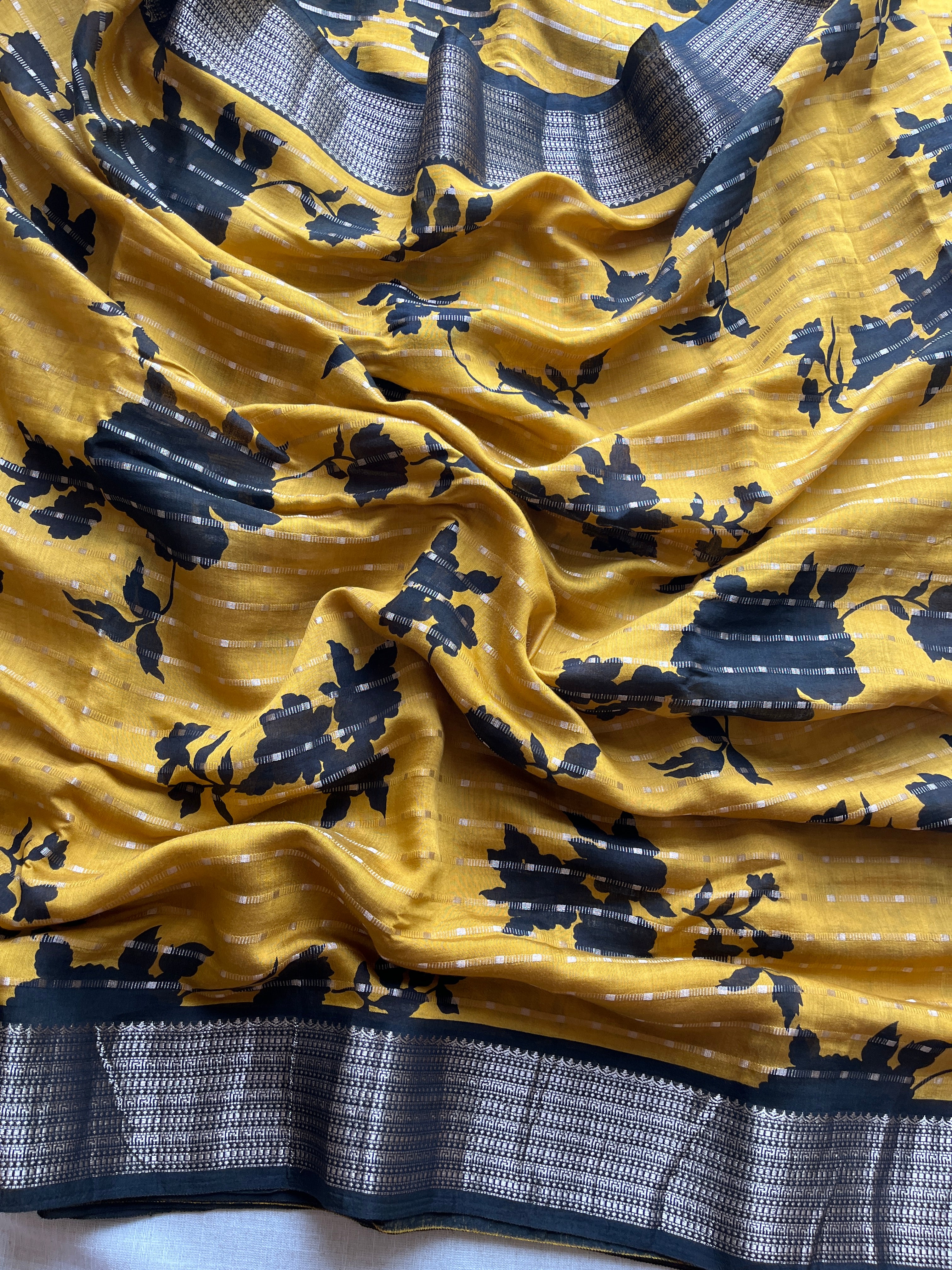 Mustard Dola Nylon Silk Saree