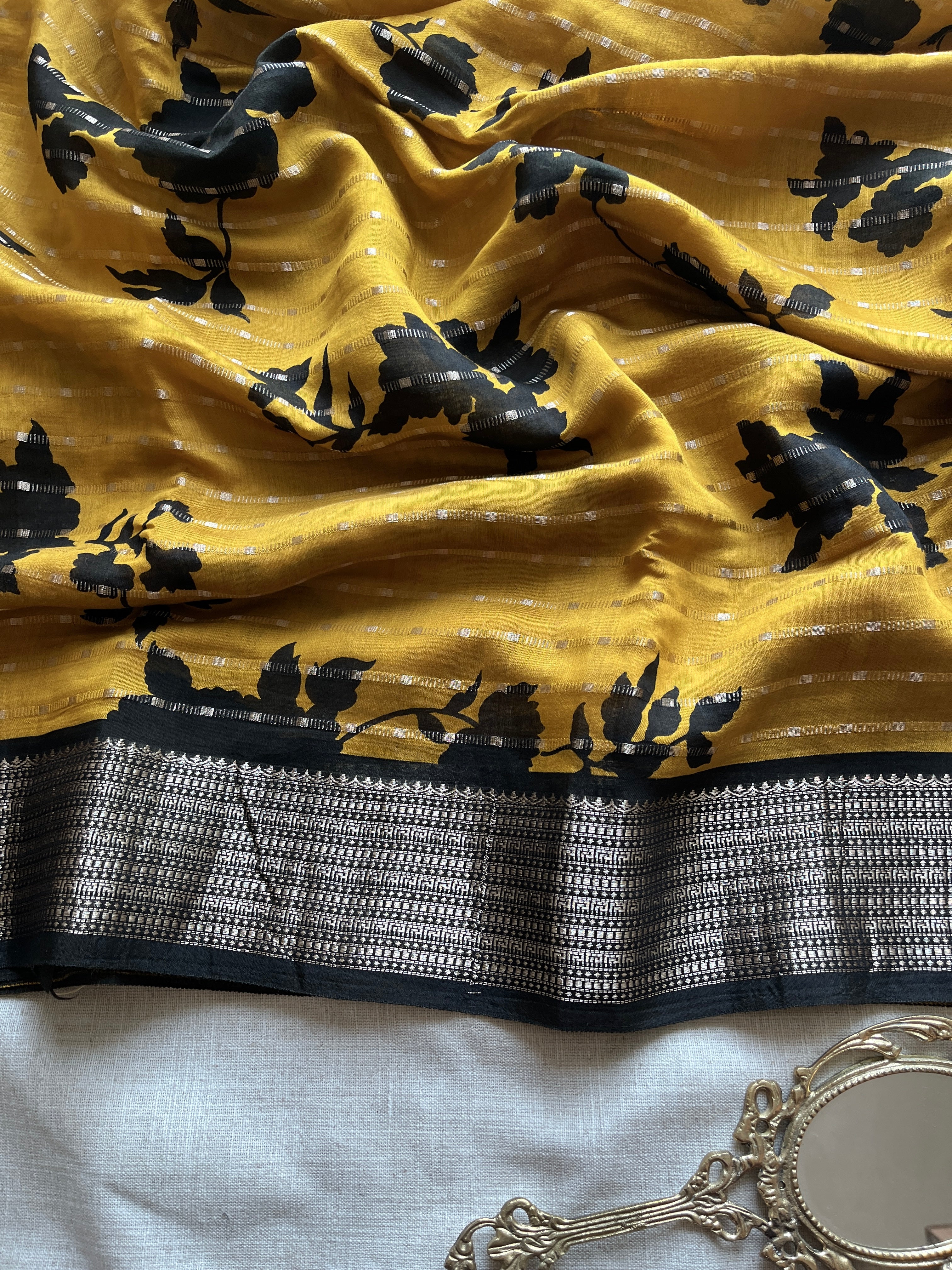 Mustard Dola Nylon Silk Saree