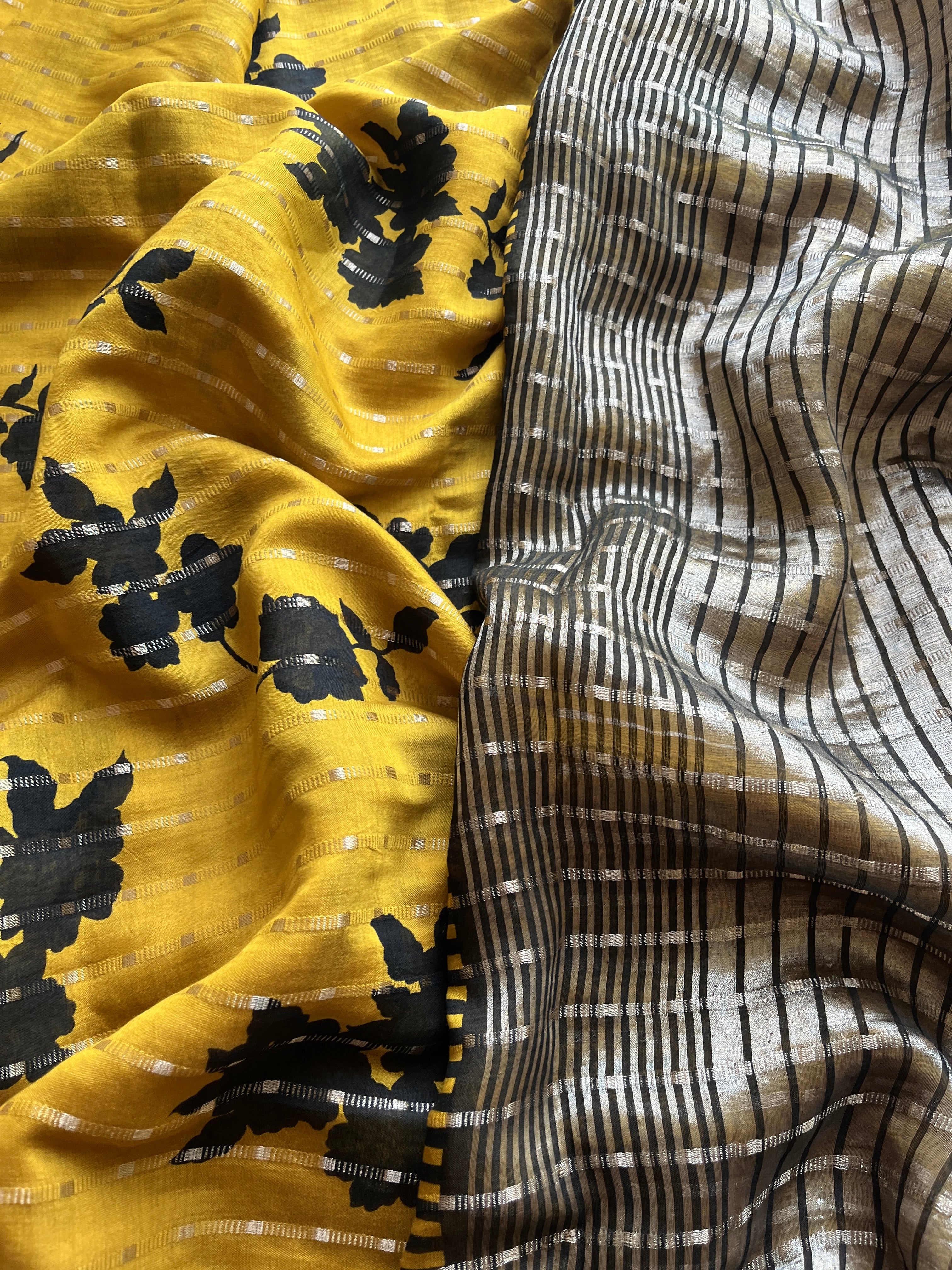 Mustard Dola Nylon Silk Saree