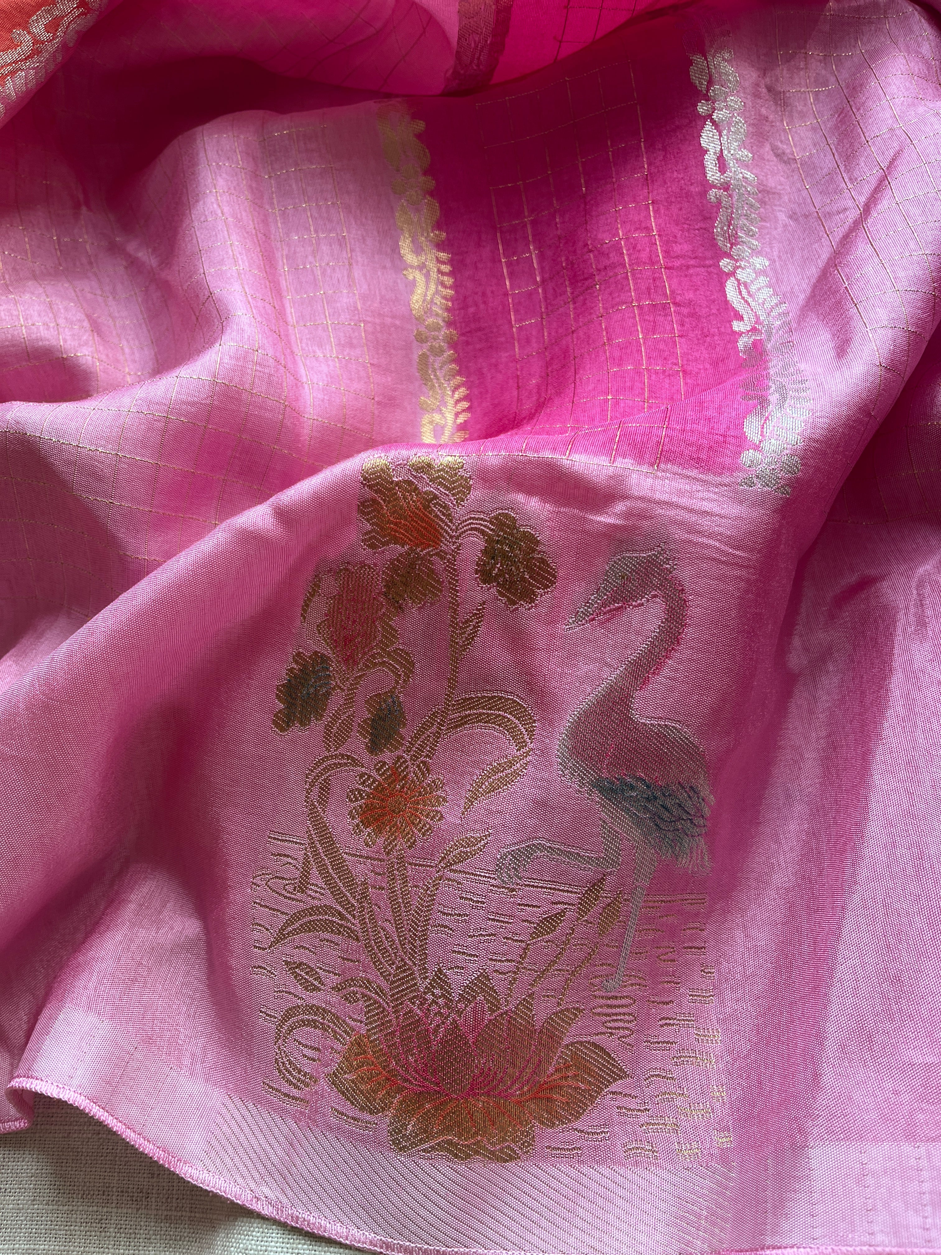 Pink Viscose silk saree