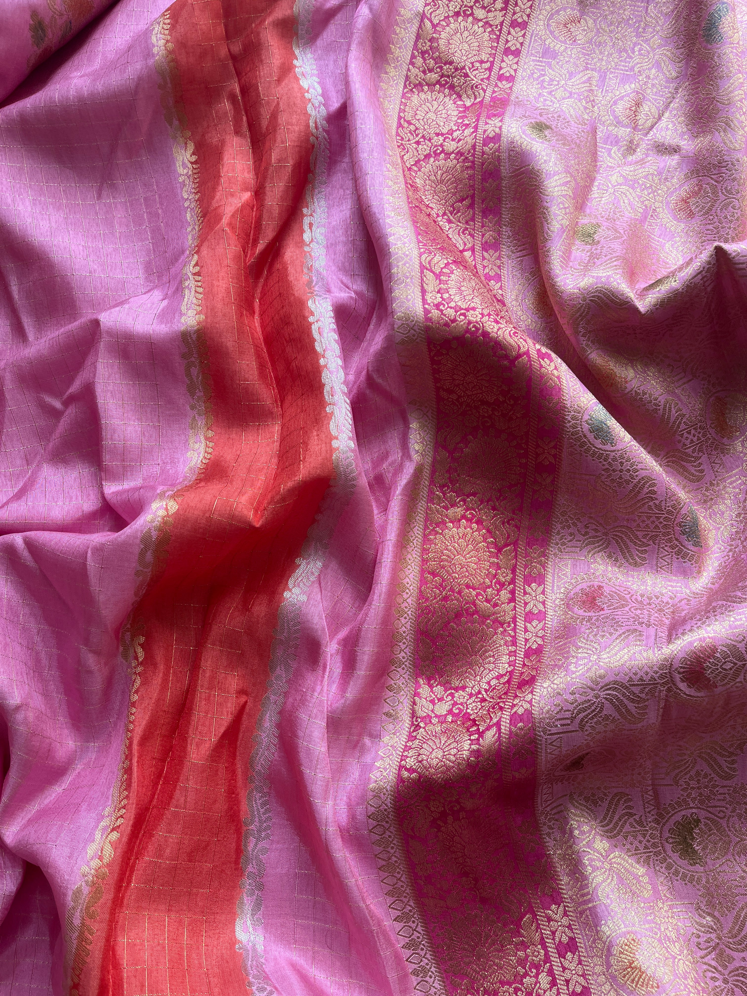 Pink Viscose silk saree