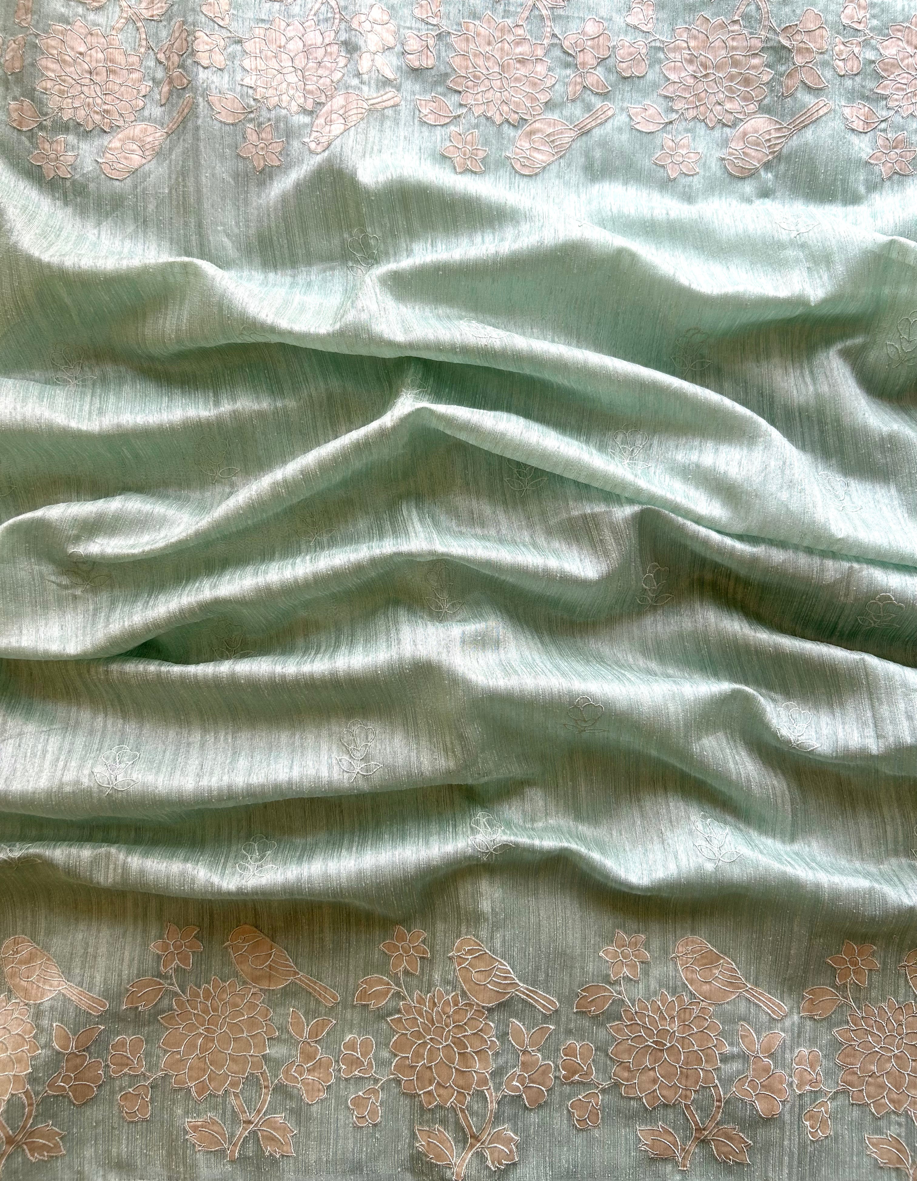 Soft mint semi tussar saree