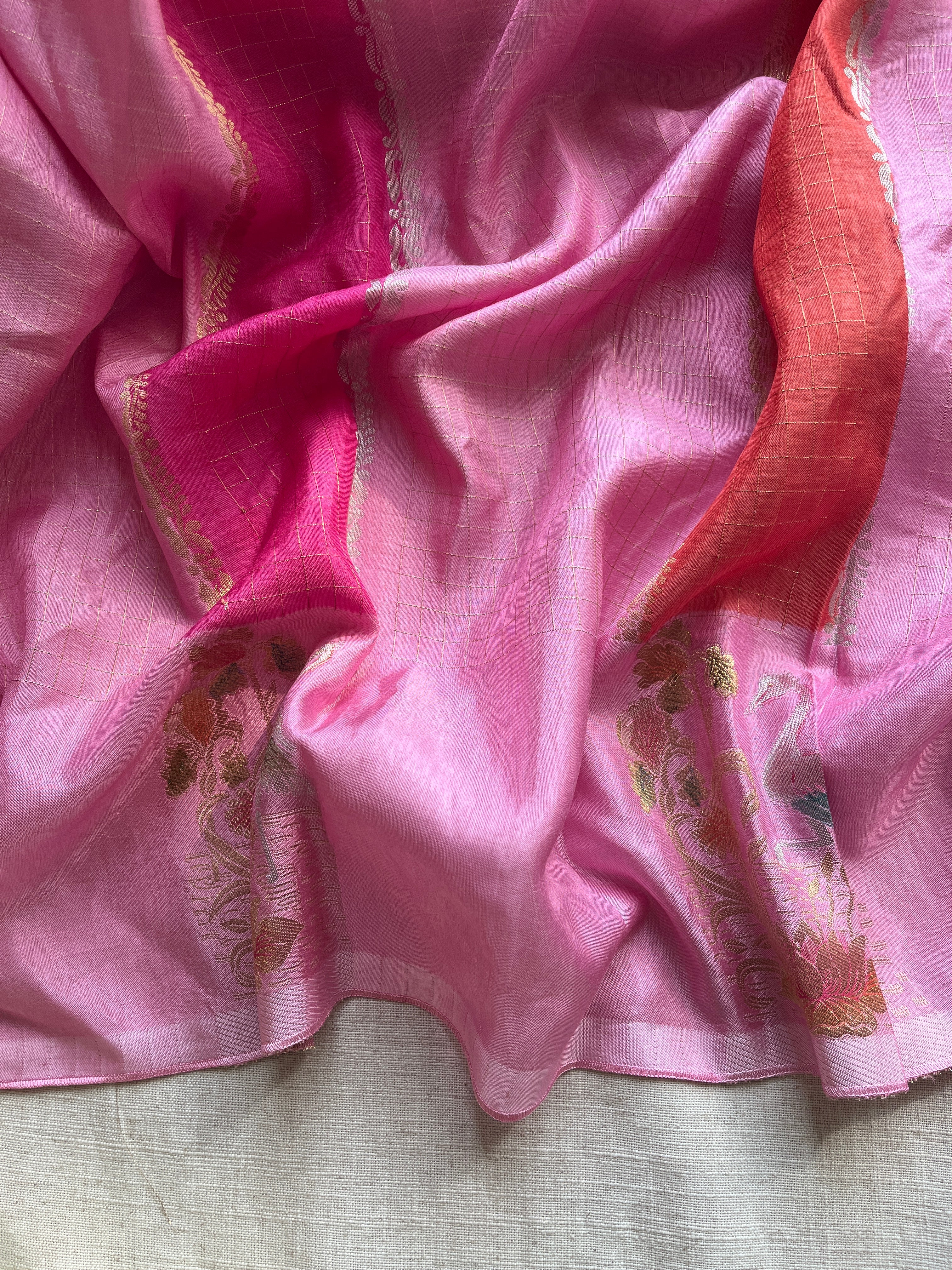 Pink Viscose silk saree