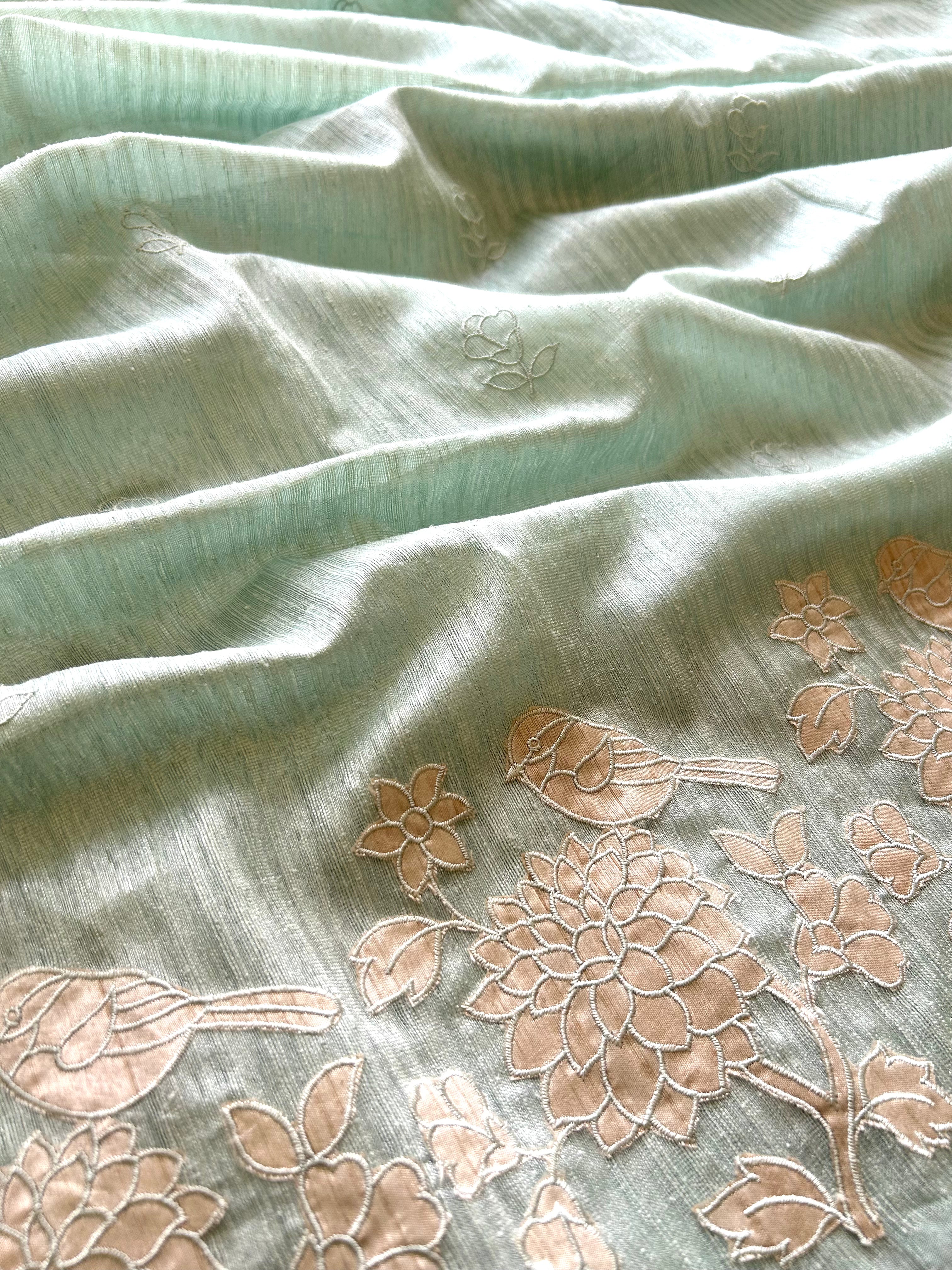 Soft mint semi tussar saree
