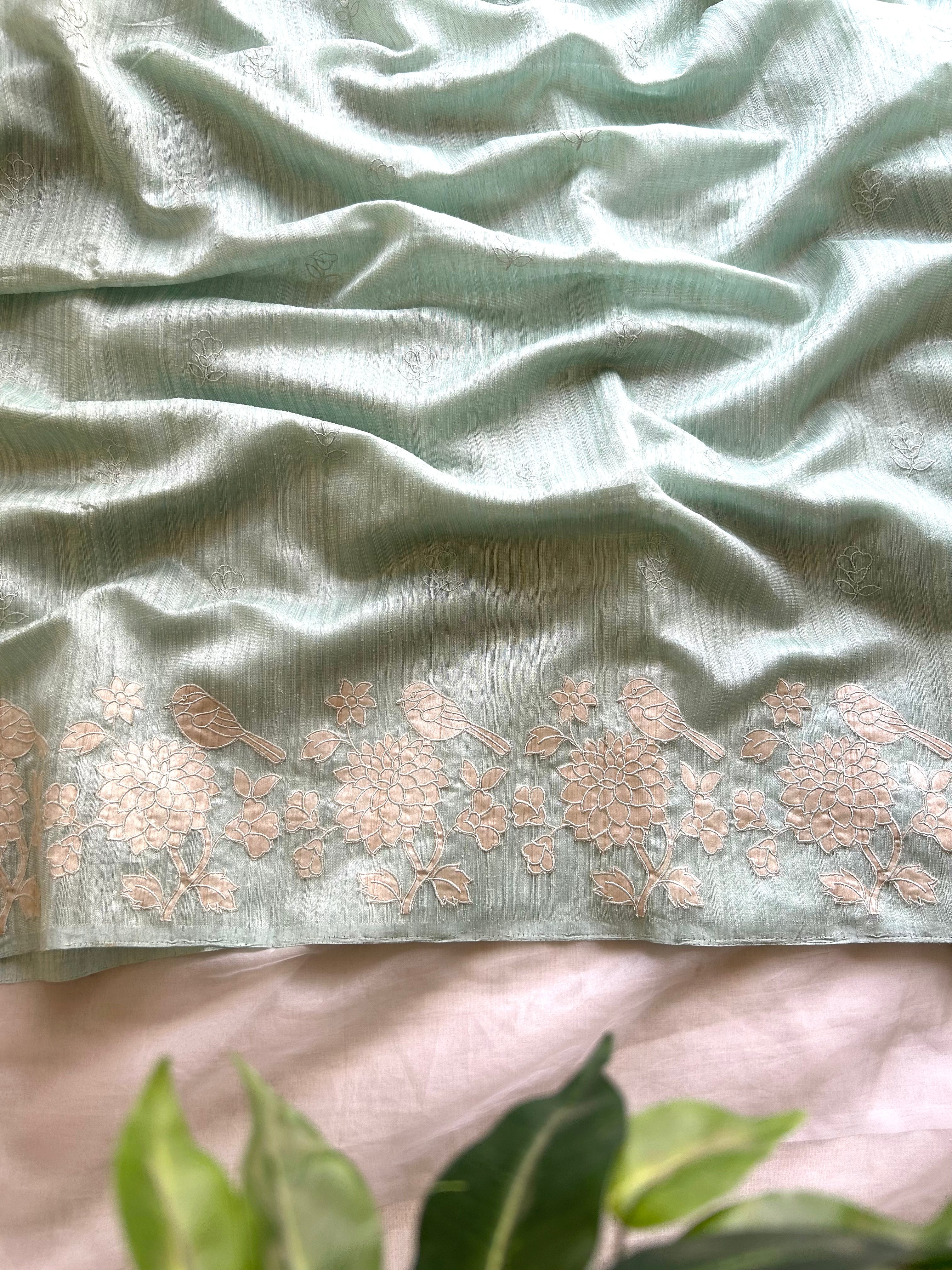 Soft mint semi tussar saree