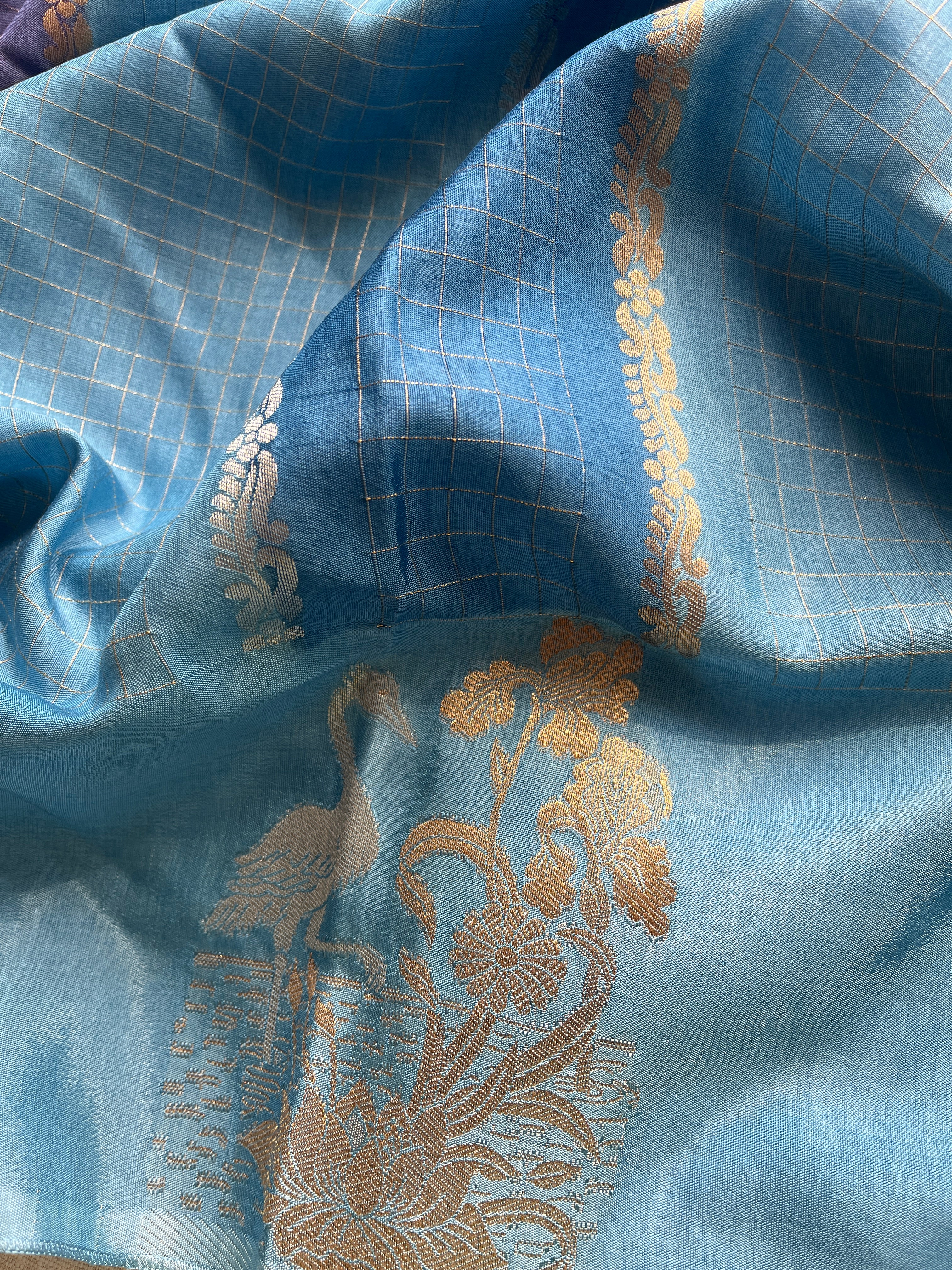 Blue Viscose silk saree