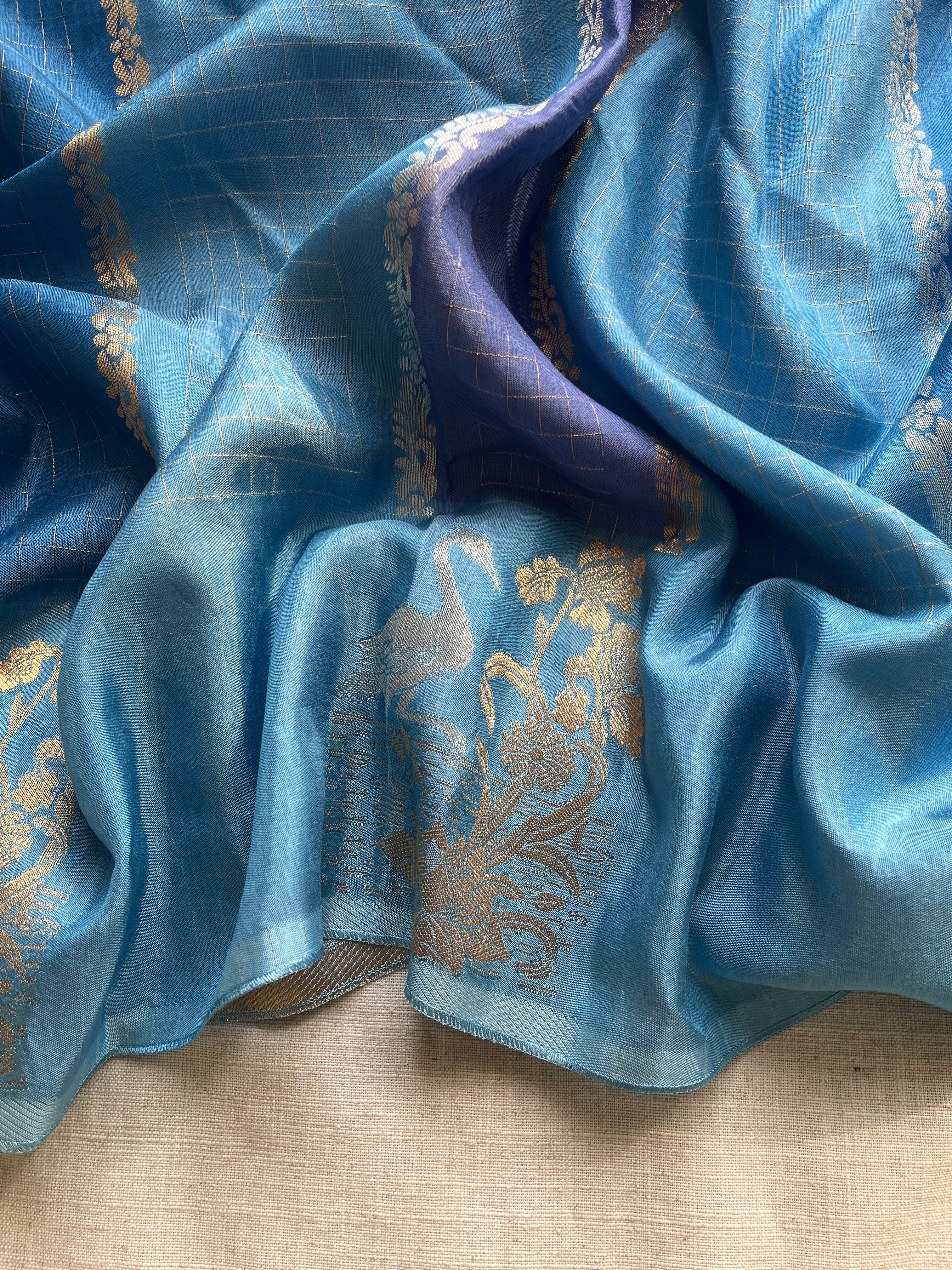 Blue Viscose silk saree