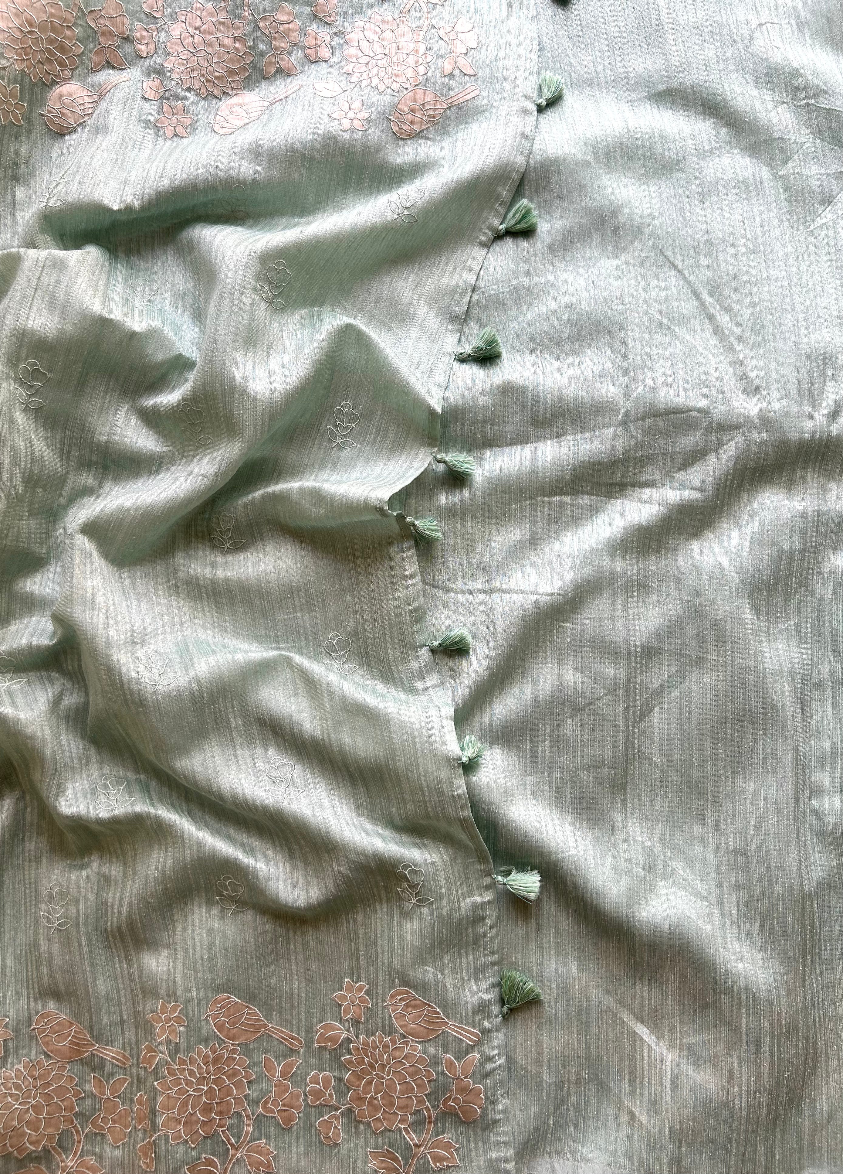 Soft mint semi tussar saree