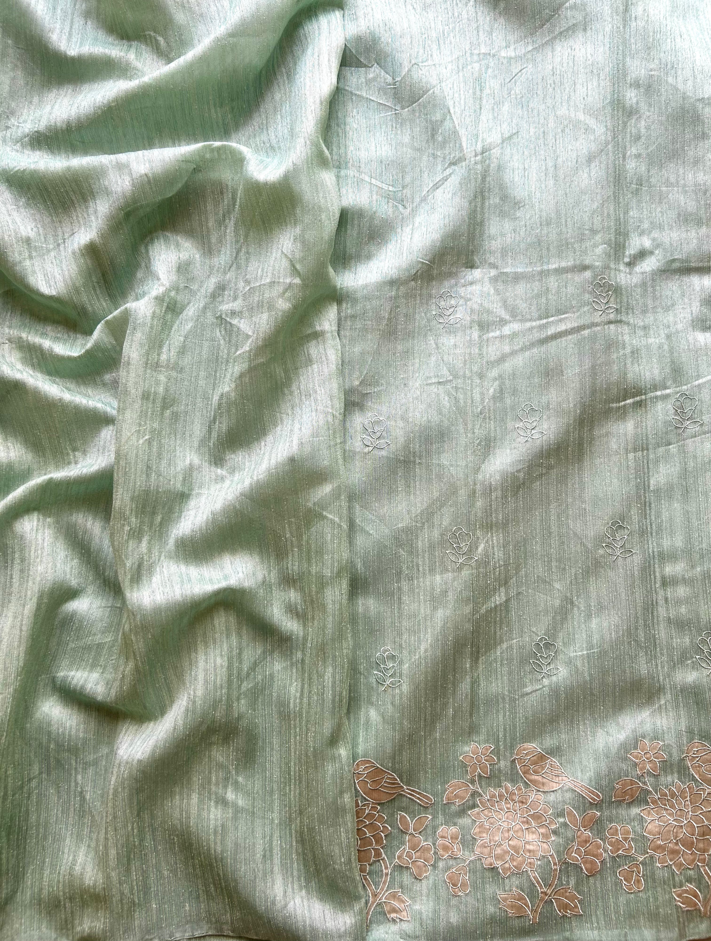 Soft mint semi tussar saree