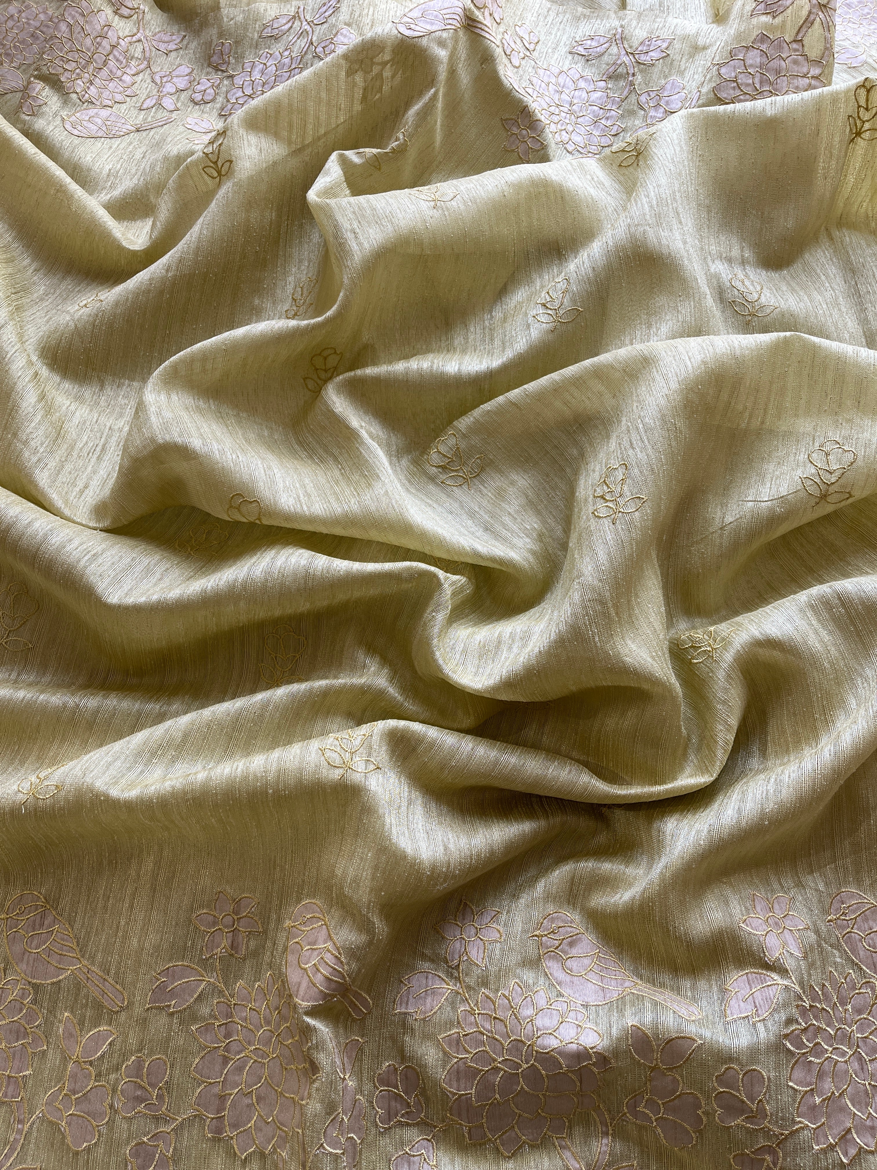 Lemon yellow semi tussar saree