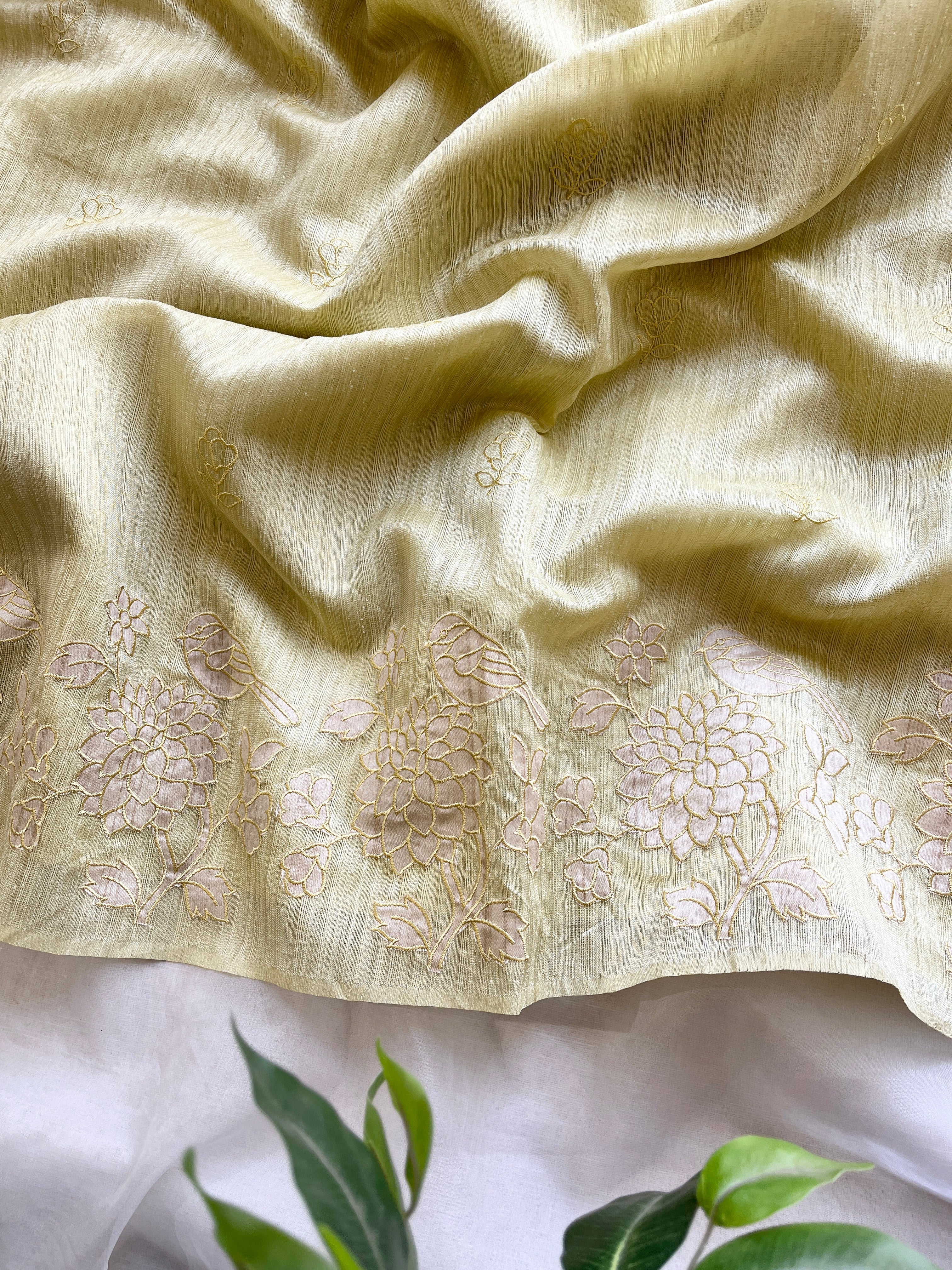 Lemon yellow semi tussar saree