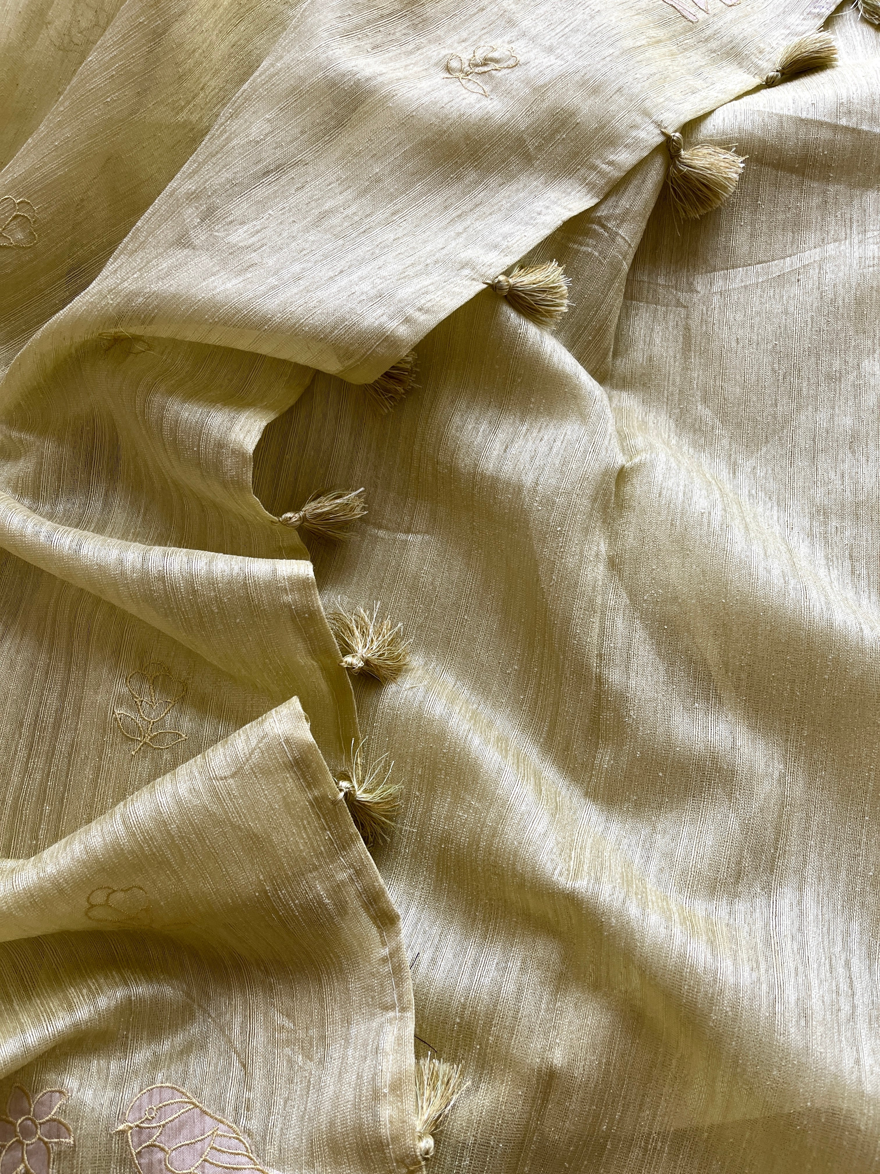 Lemon yellow semi tussar saree