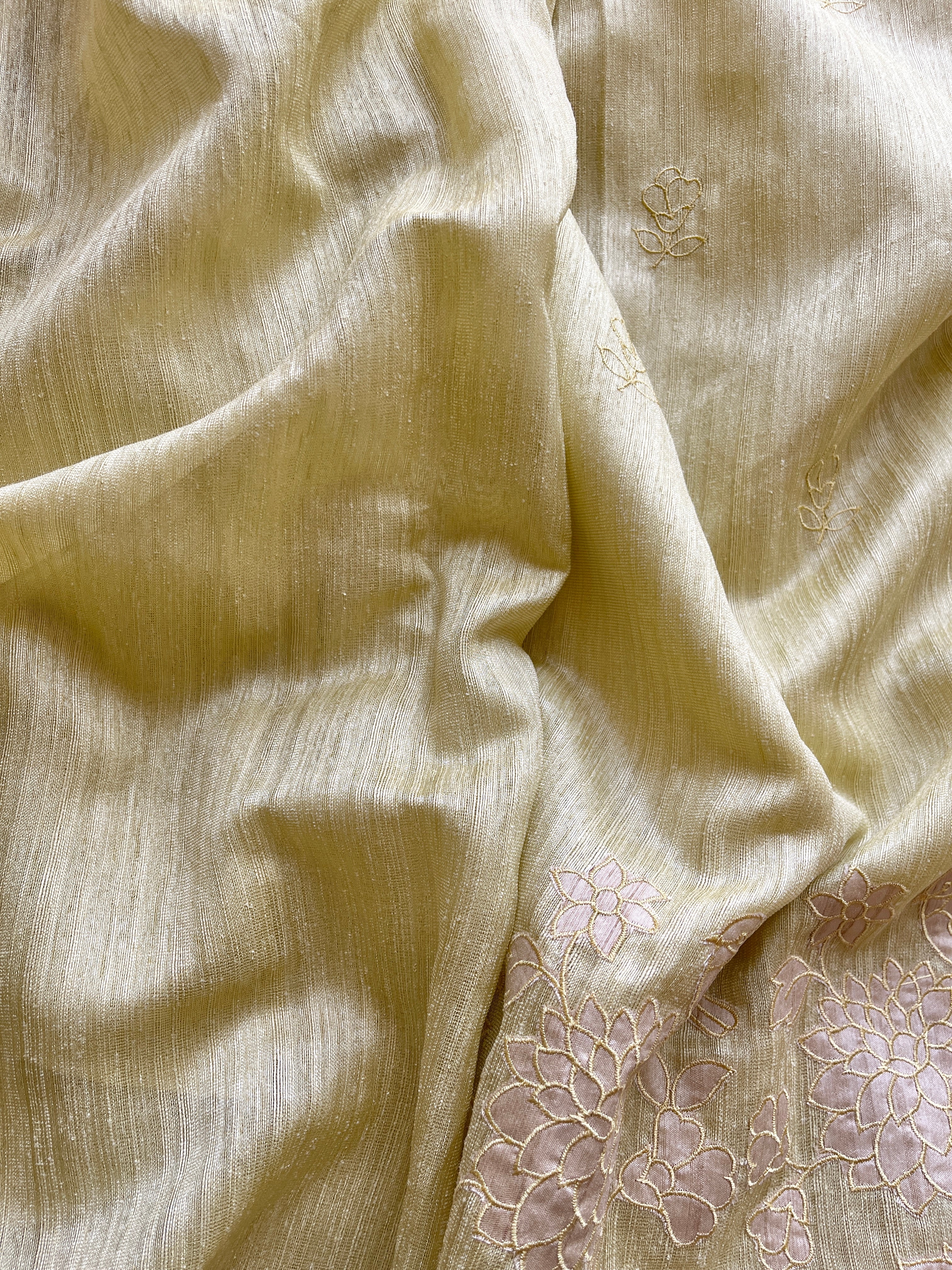 Lemon yellow semi tussar saree