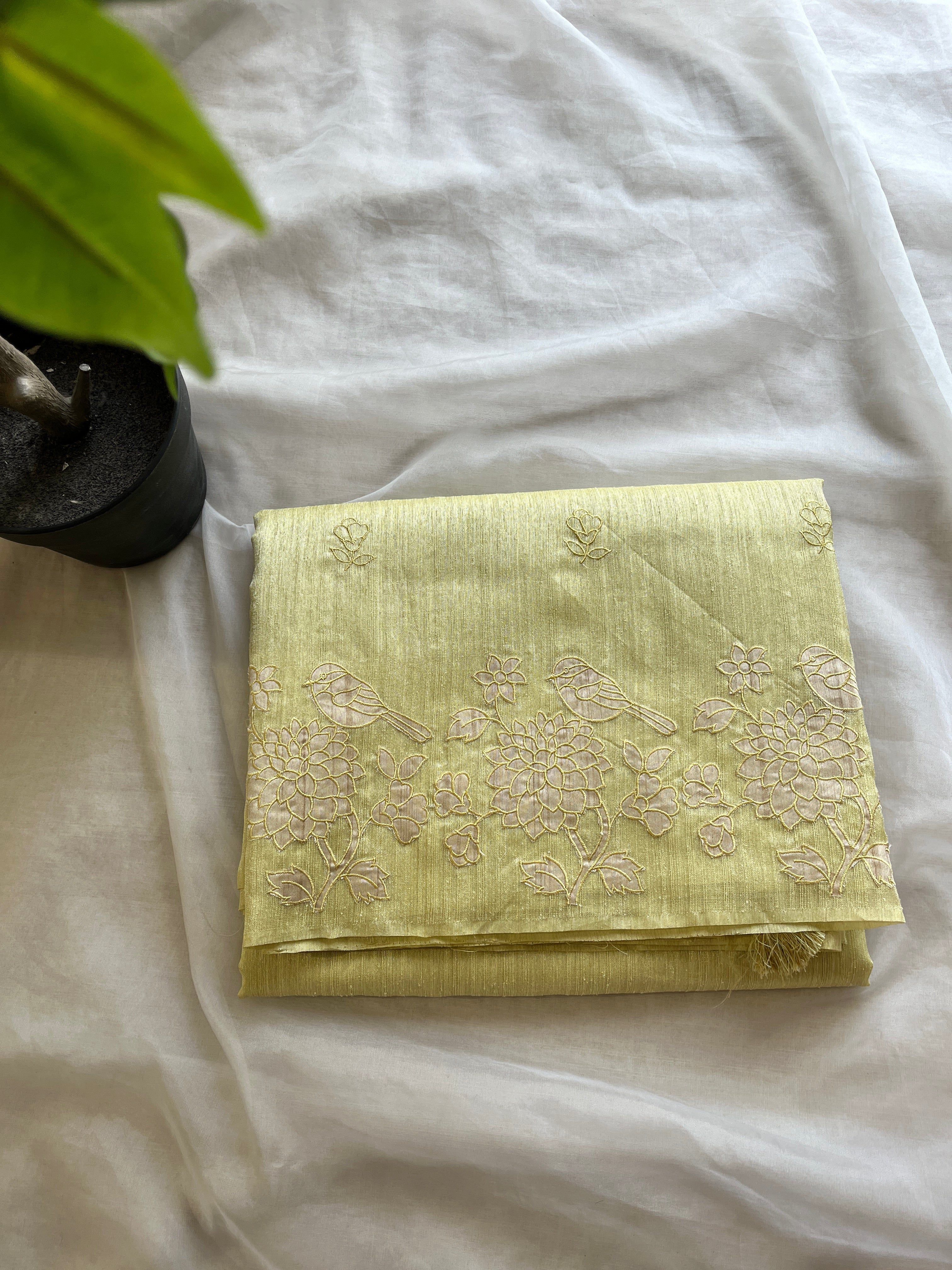 Lemon yellow semi tussar saree