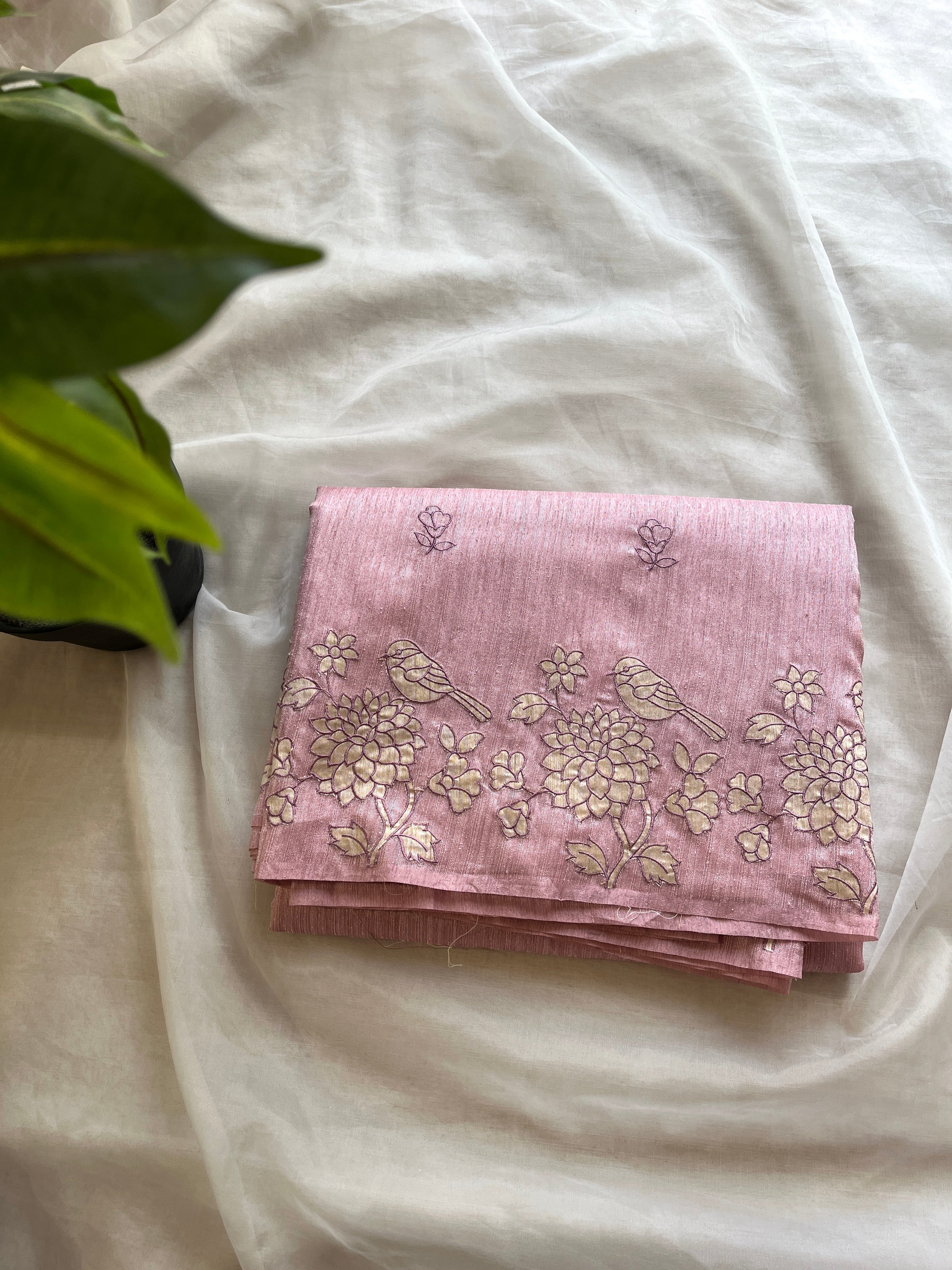 Pink semi tussar saree