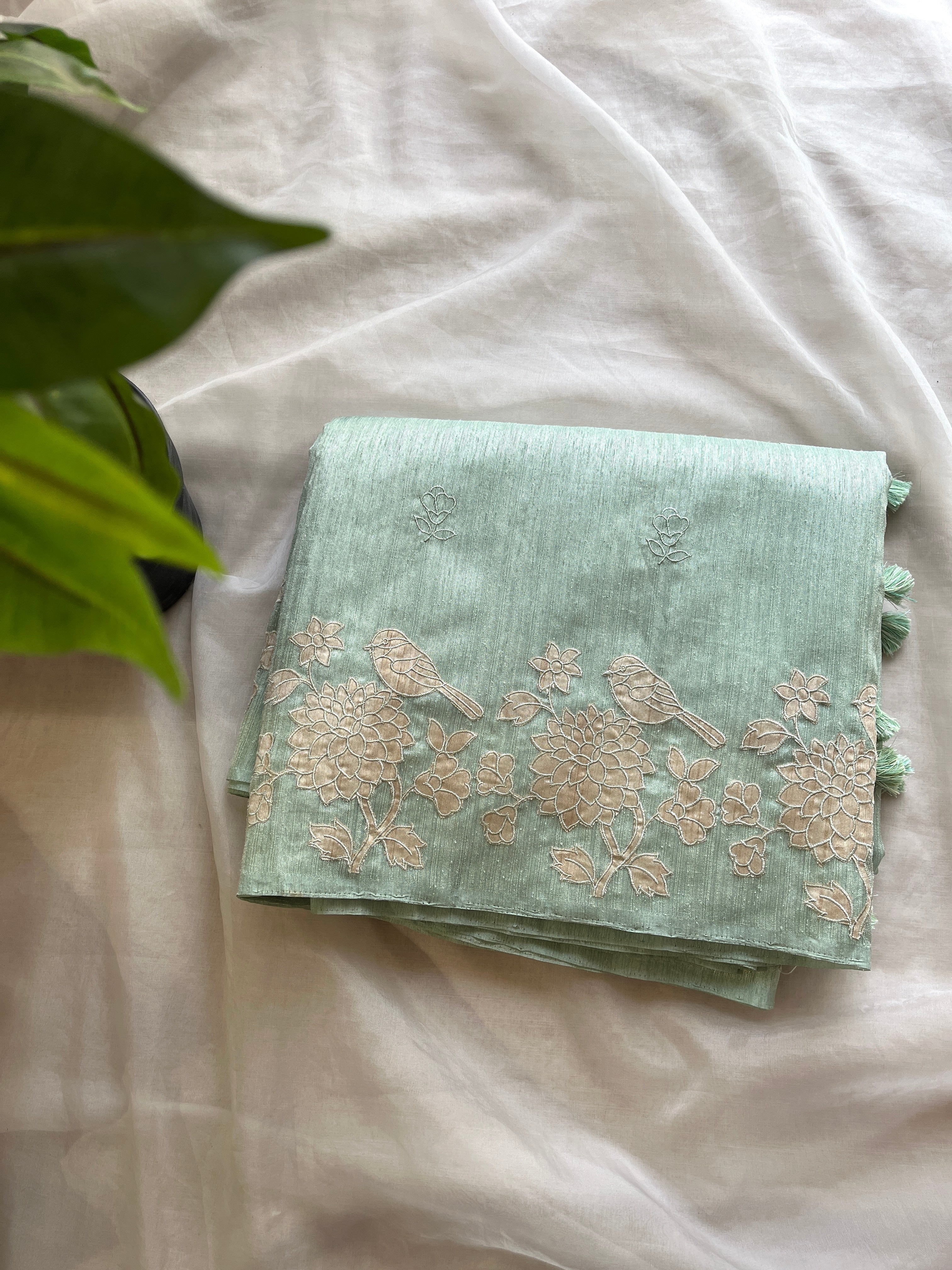 Soft mint semi tussar saree
