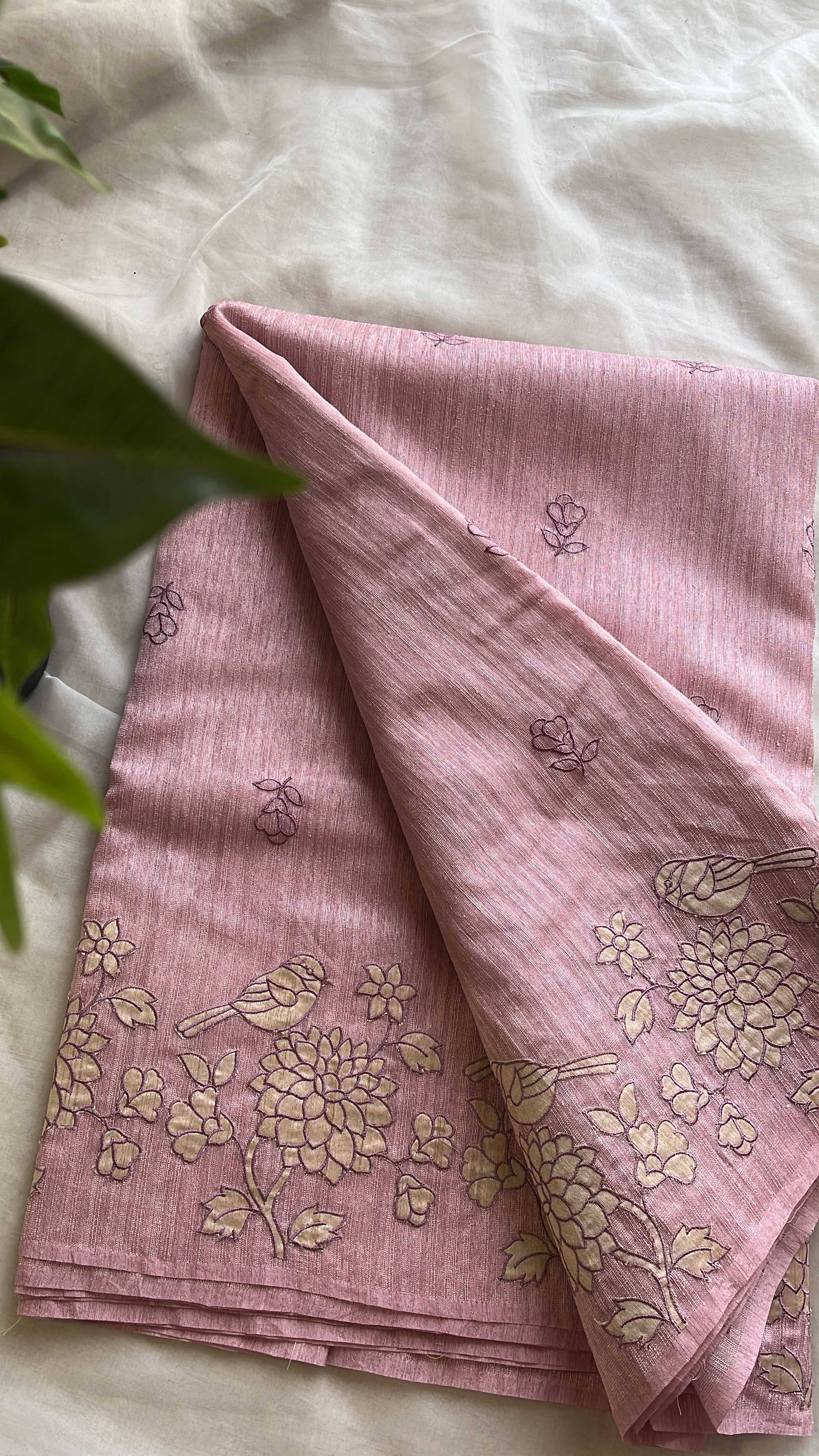 Pink semi tussar saree