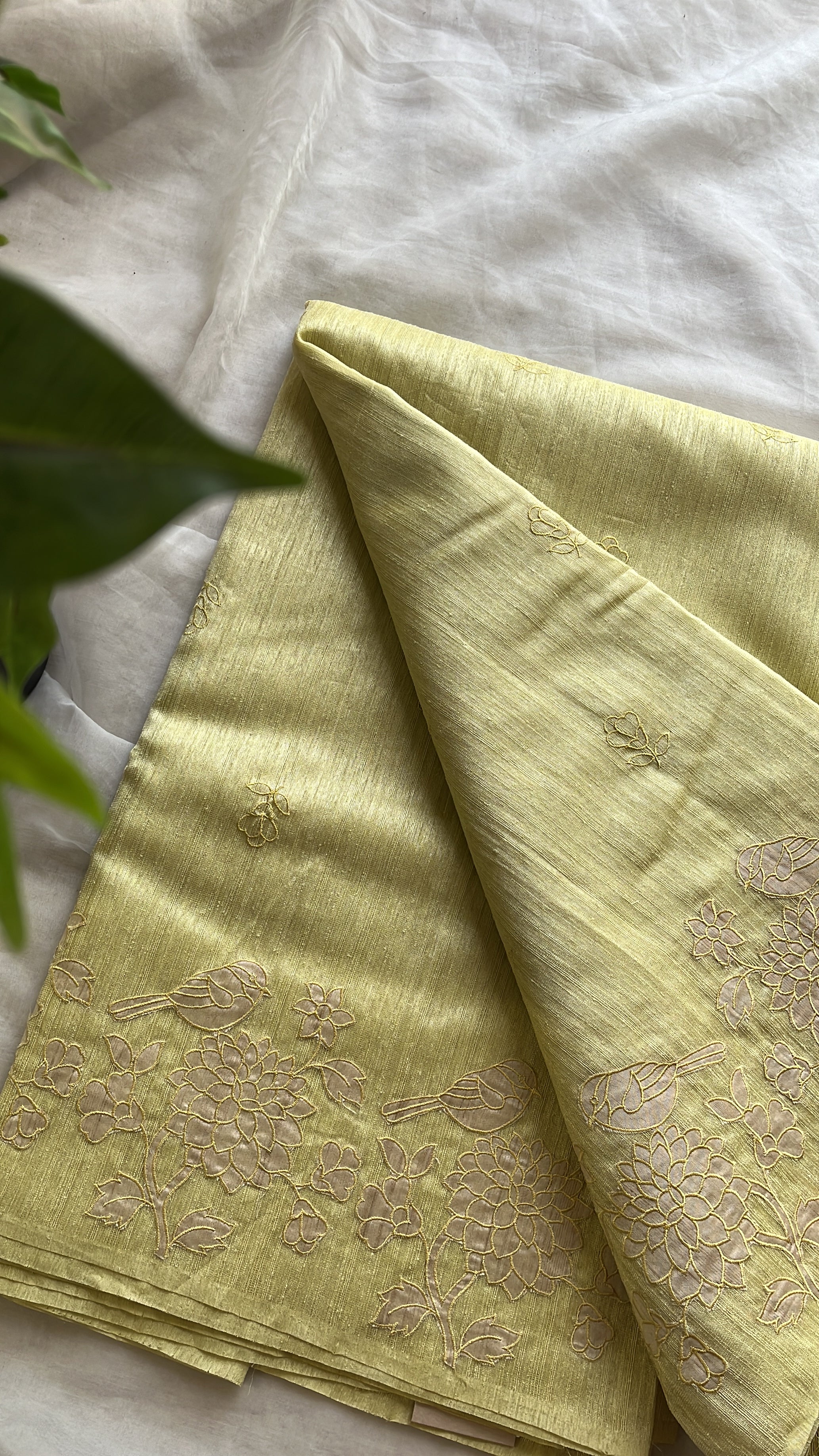 Lemon yellow semi tussar saree