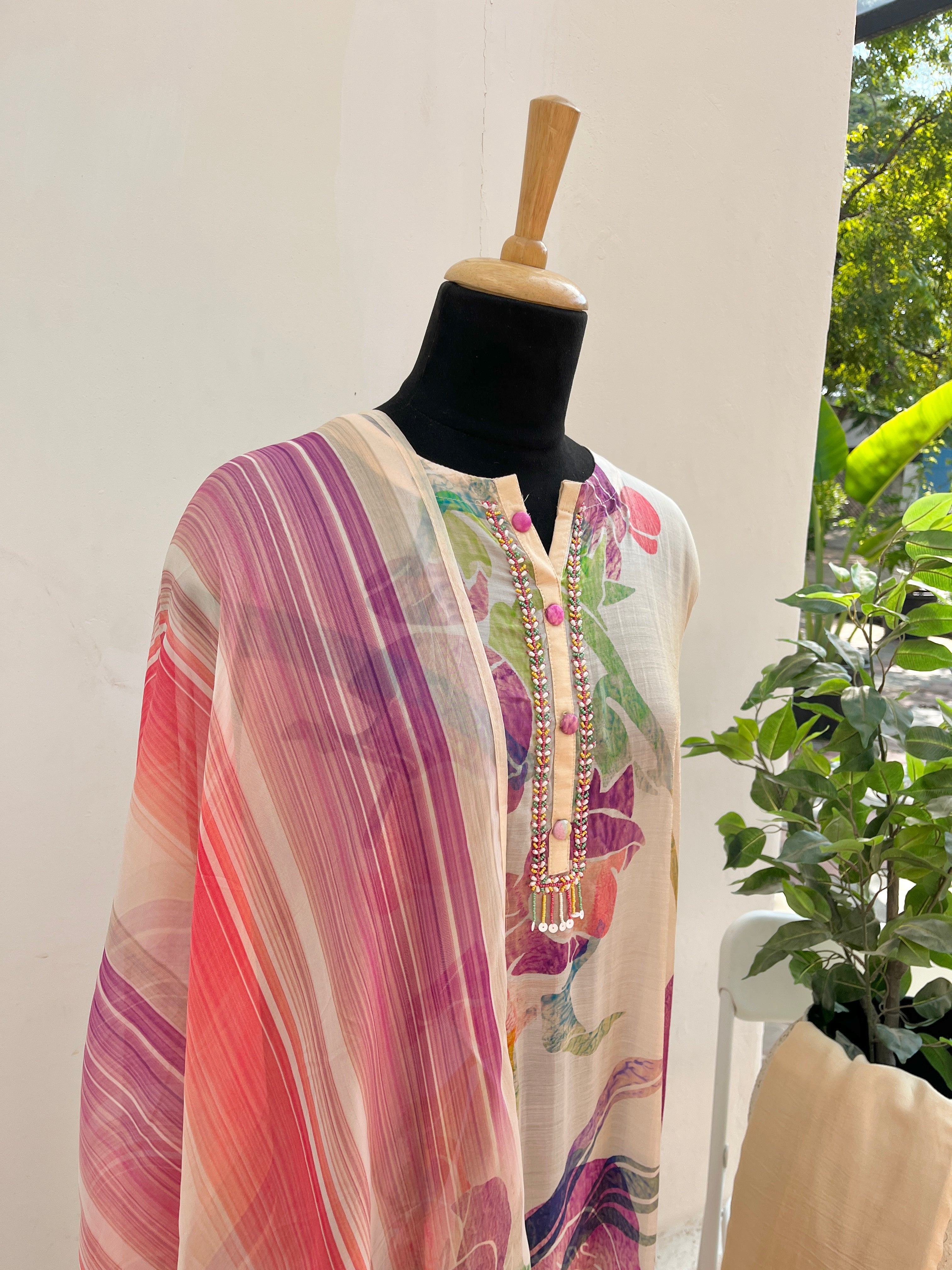 Floral printed semi stitched suit set