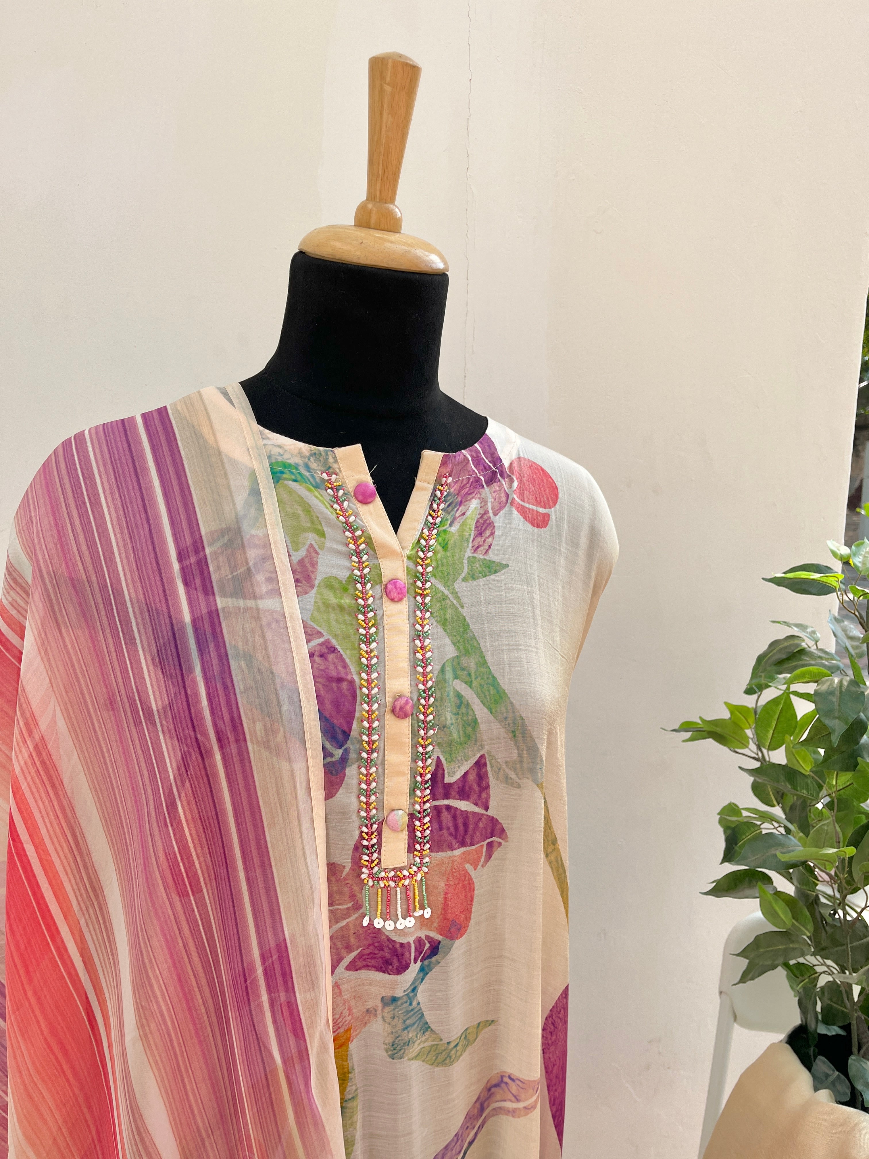 Floral printed semi stitched suit set
