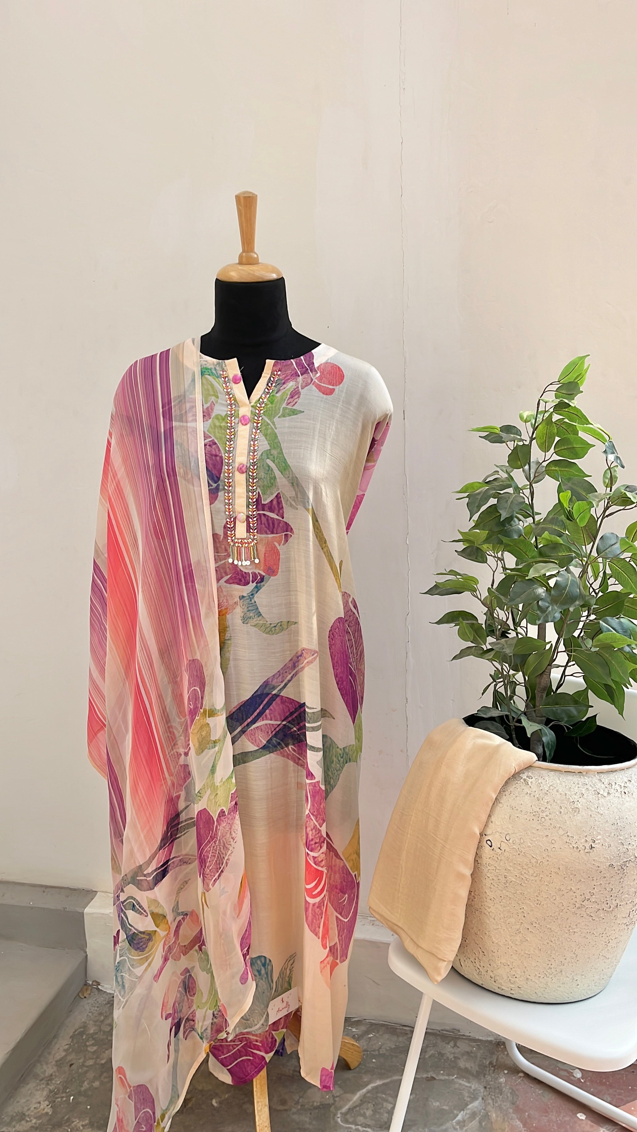 Floral printed semi stitched suit set