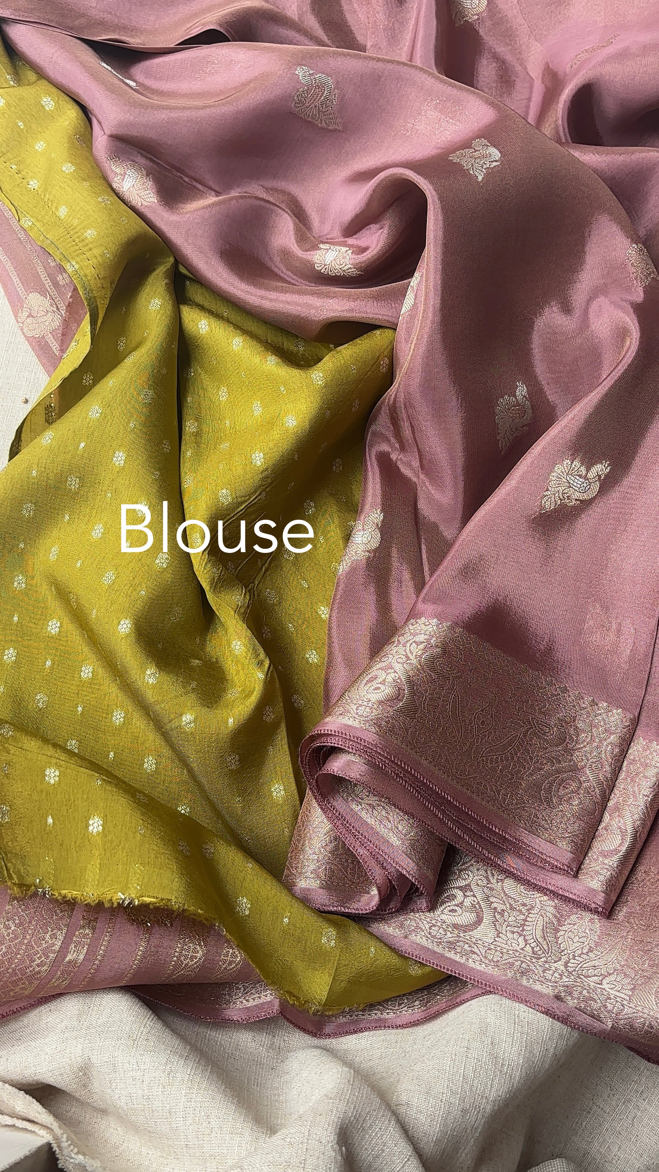 Onion Pink with Green Blouse Tissue Saree