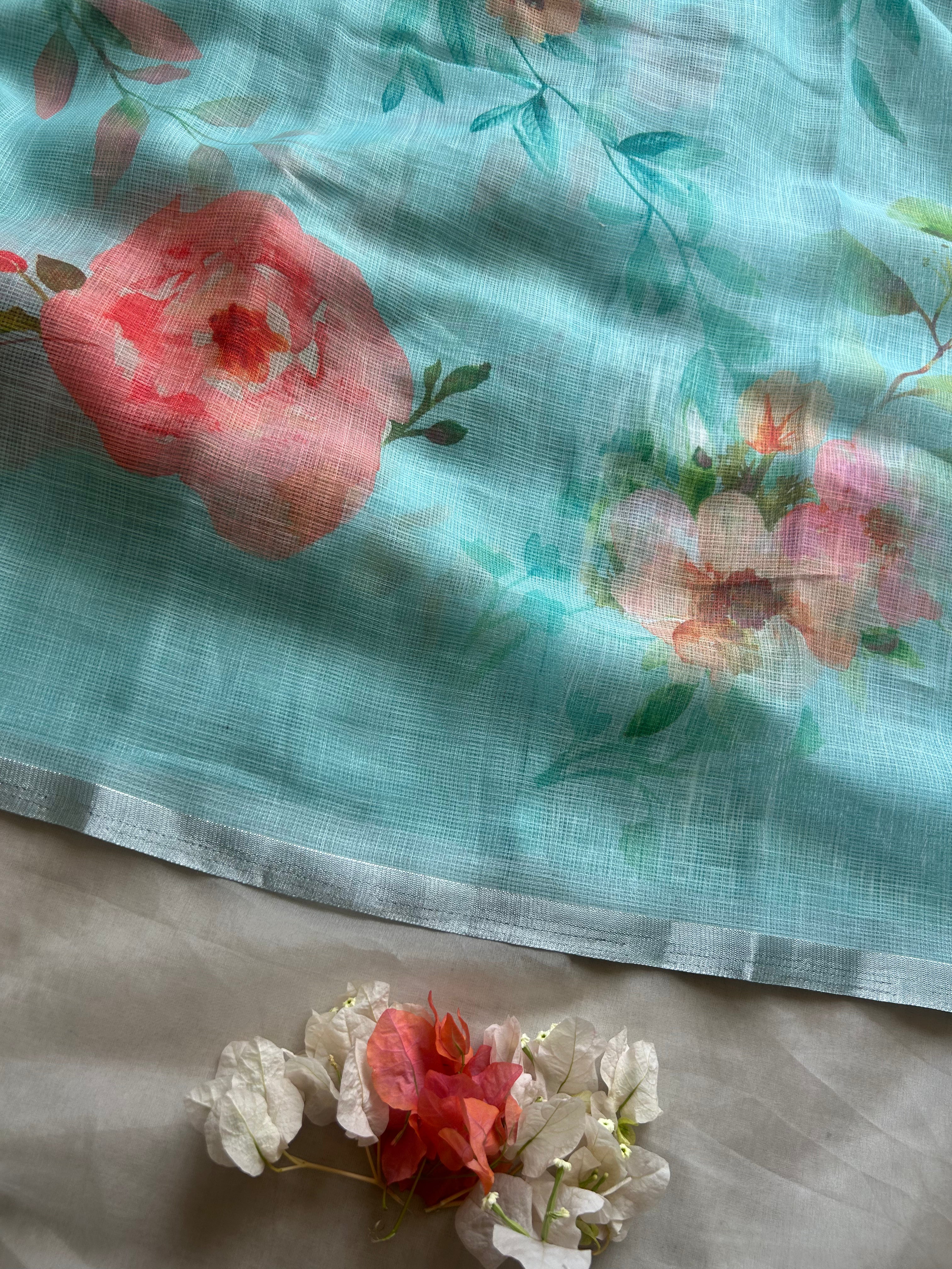 Blue linen cotton saree
