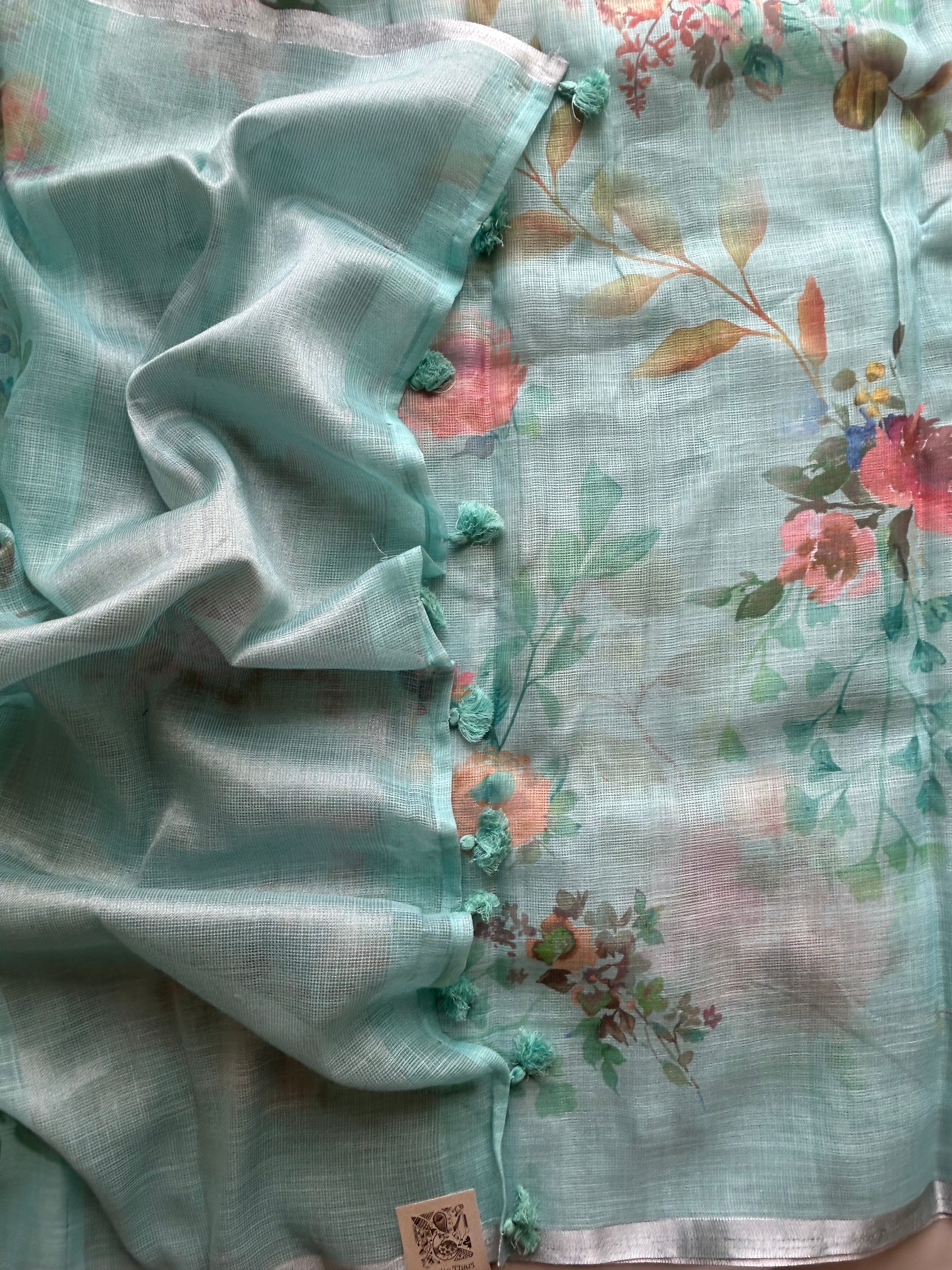 Blue linen cotton saree
