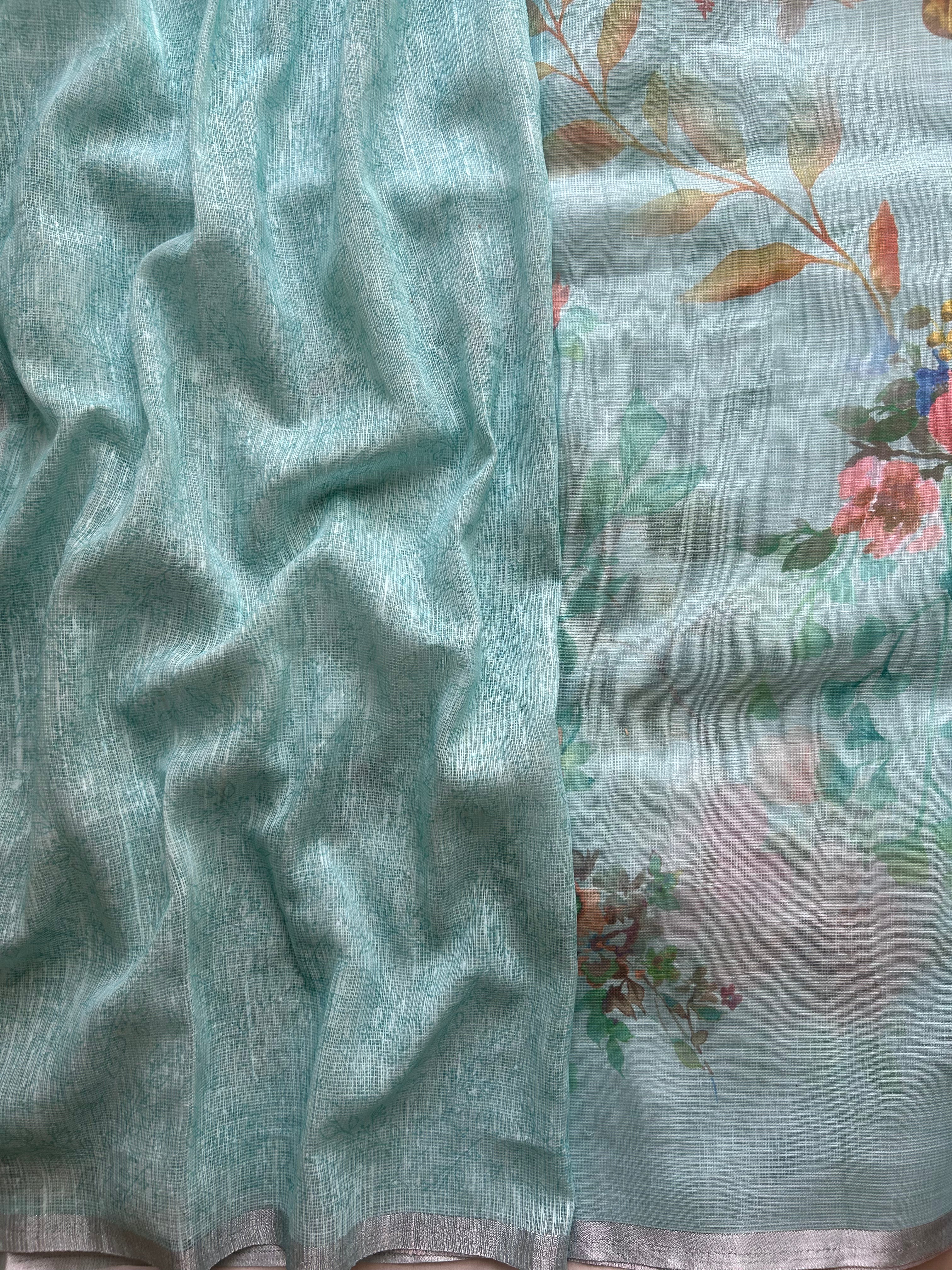 Blue linen cotton saree