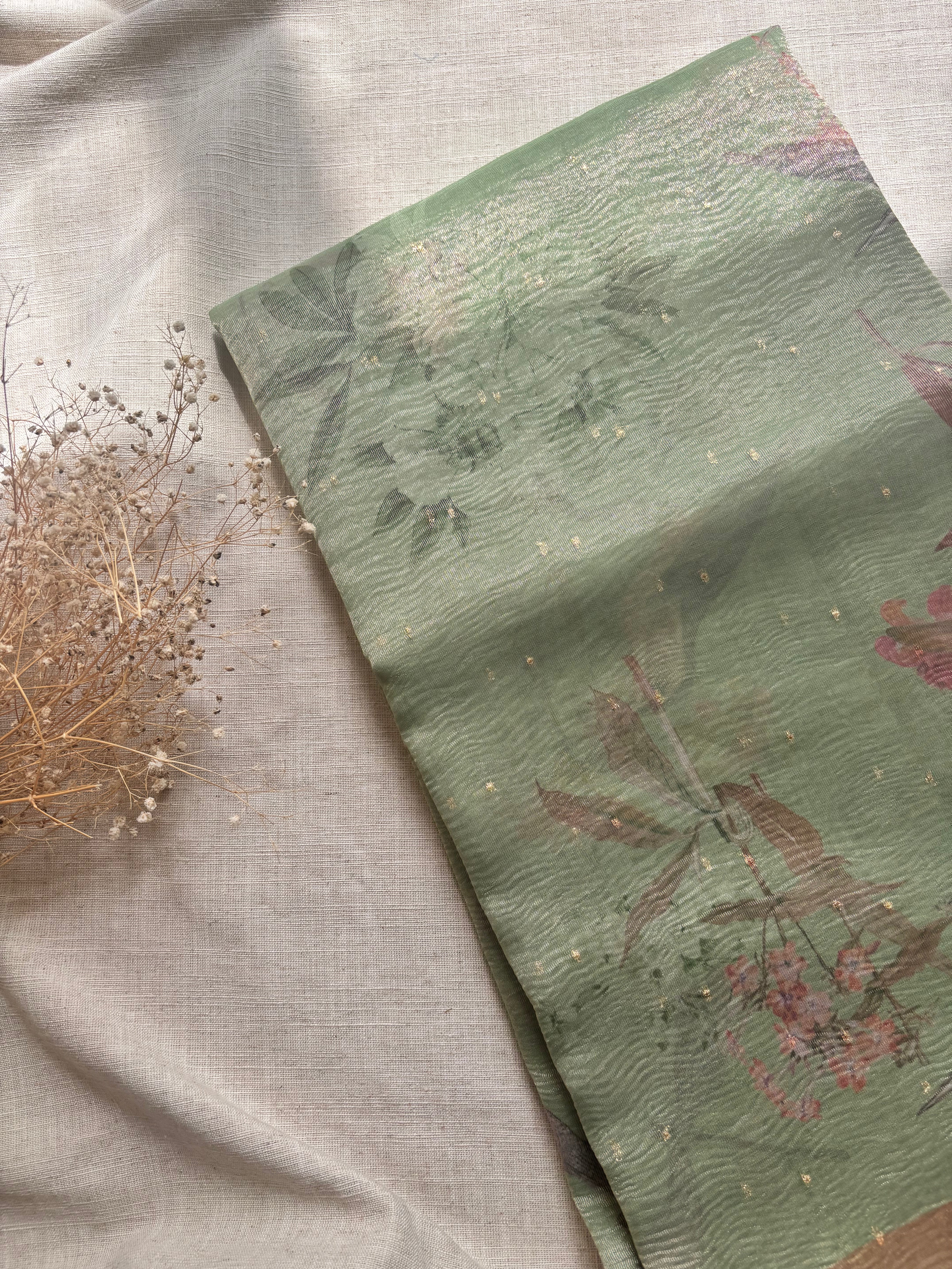 Pastel Green Tissue Saree