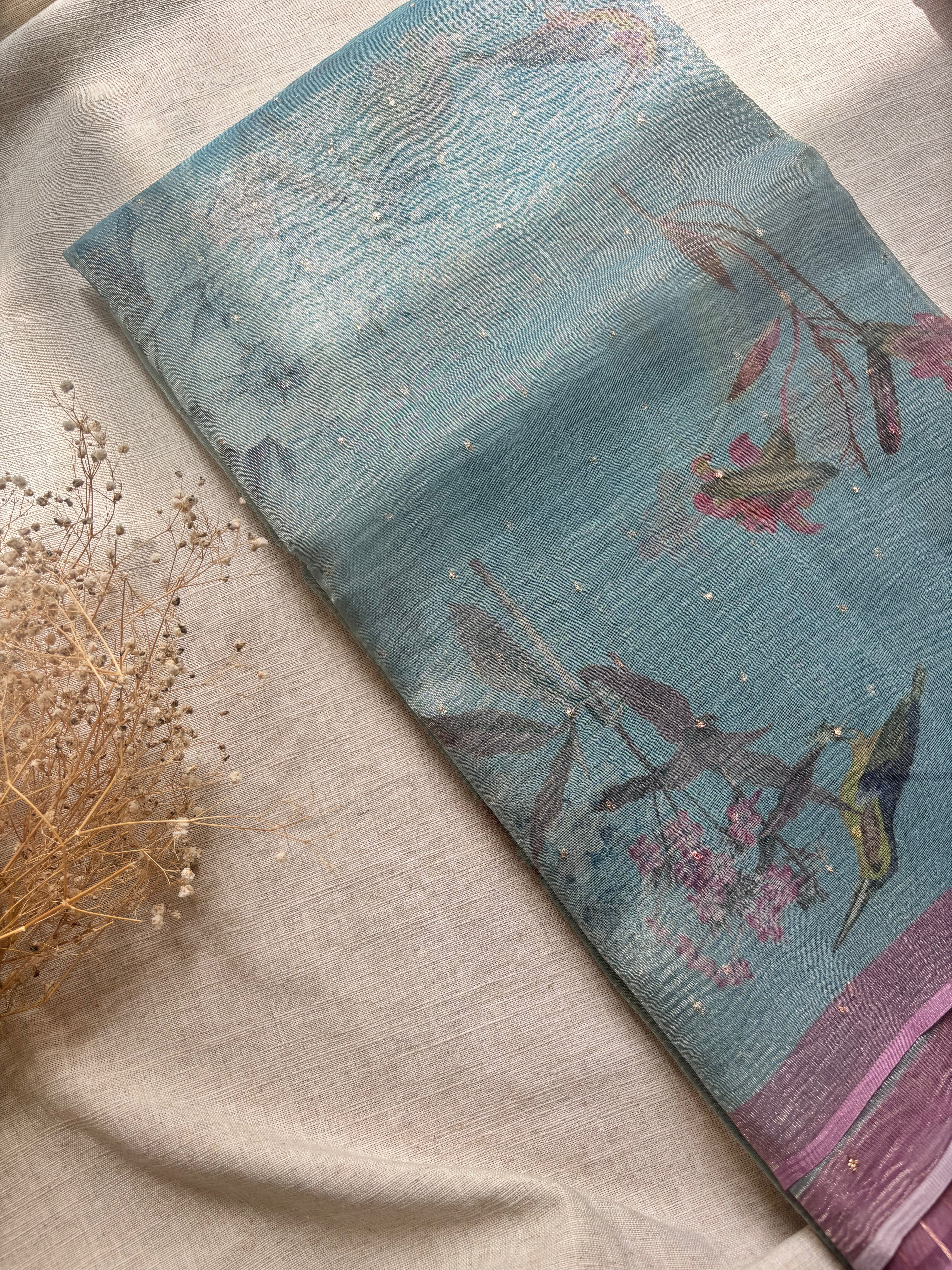 Pastel Blue Tissue Saree