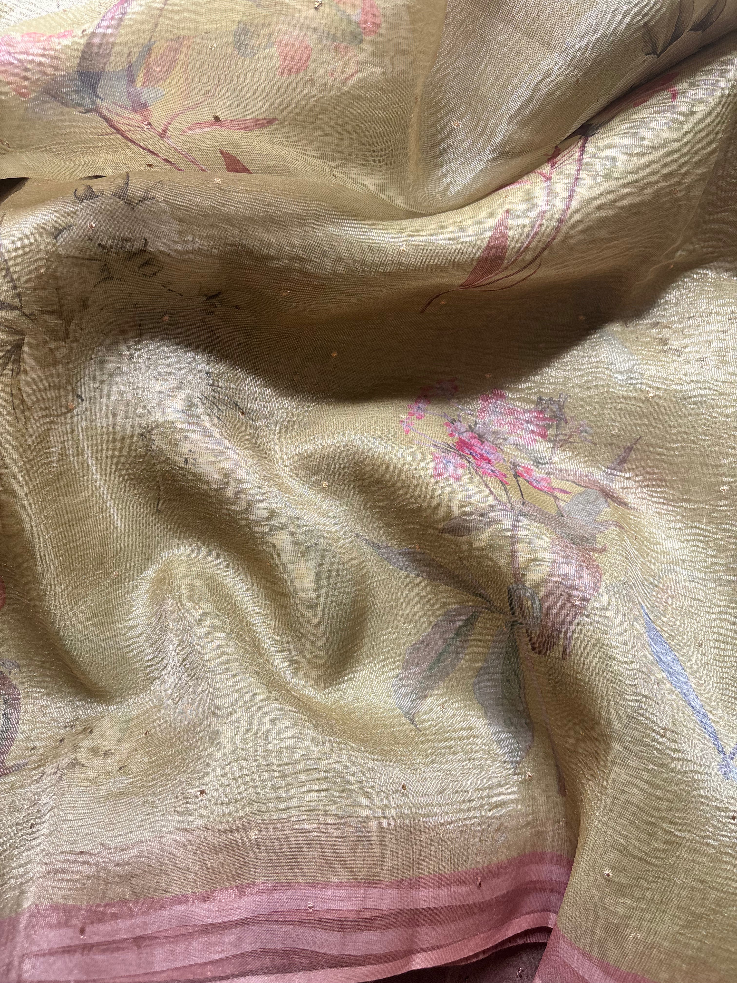 Pastel Yellow Tissue Saree