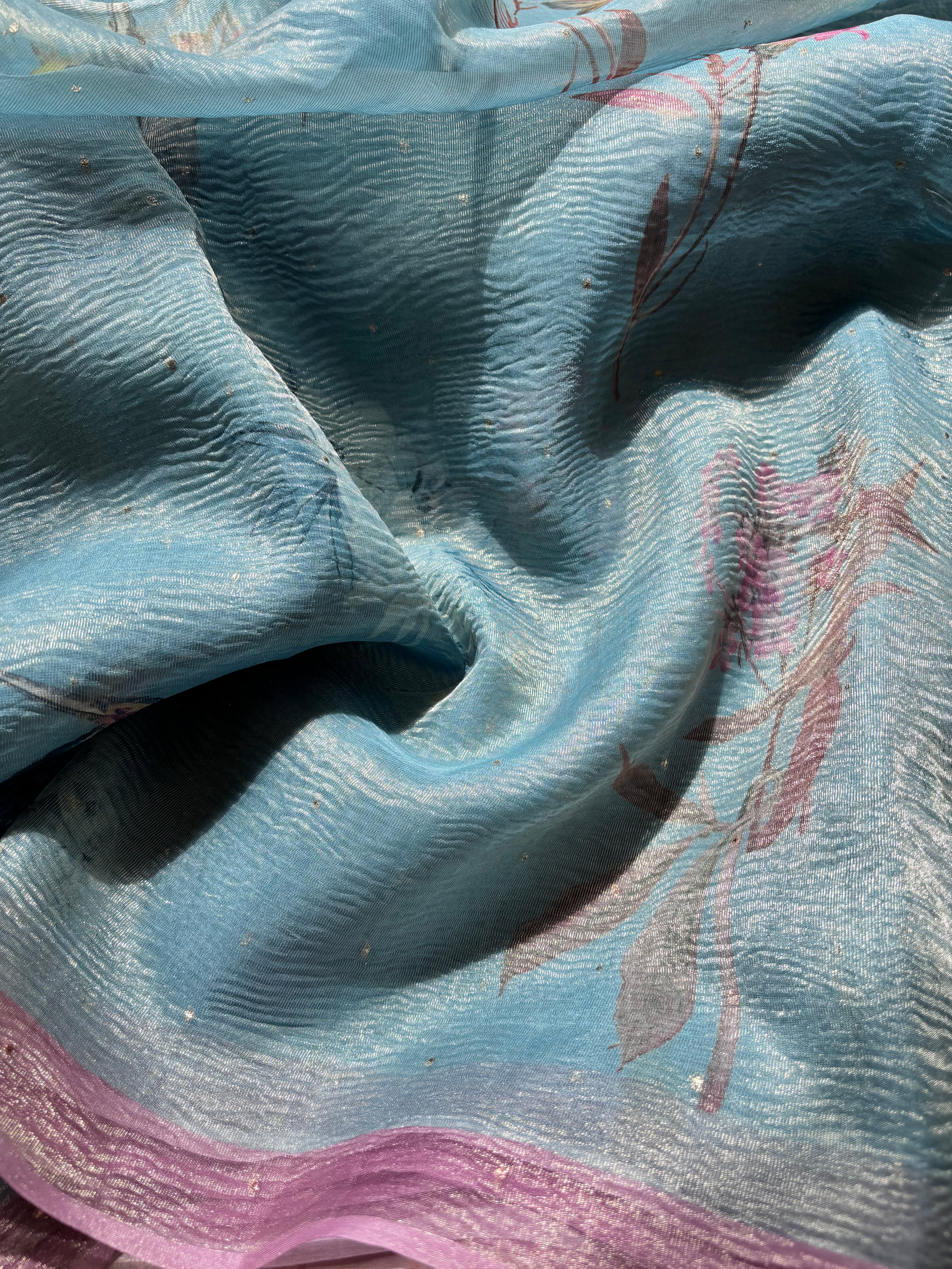 Pastel Blue Tissue Saree