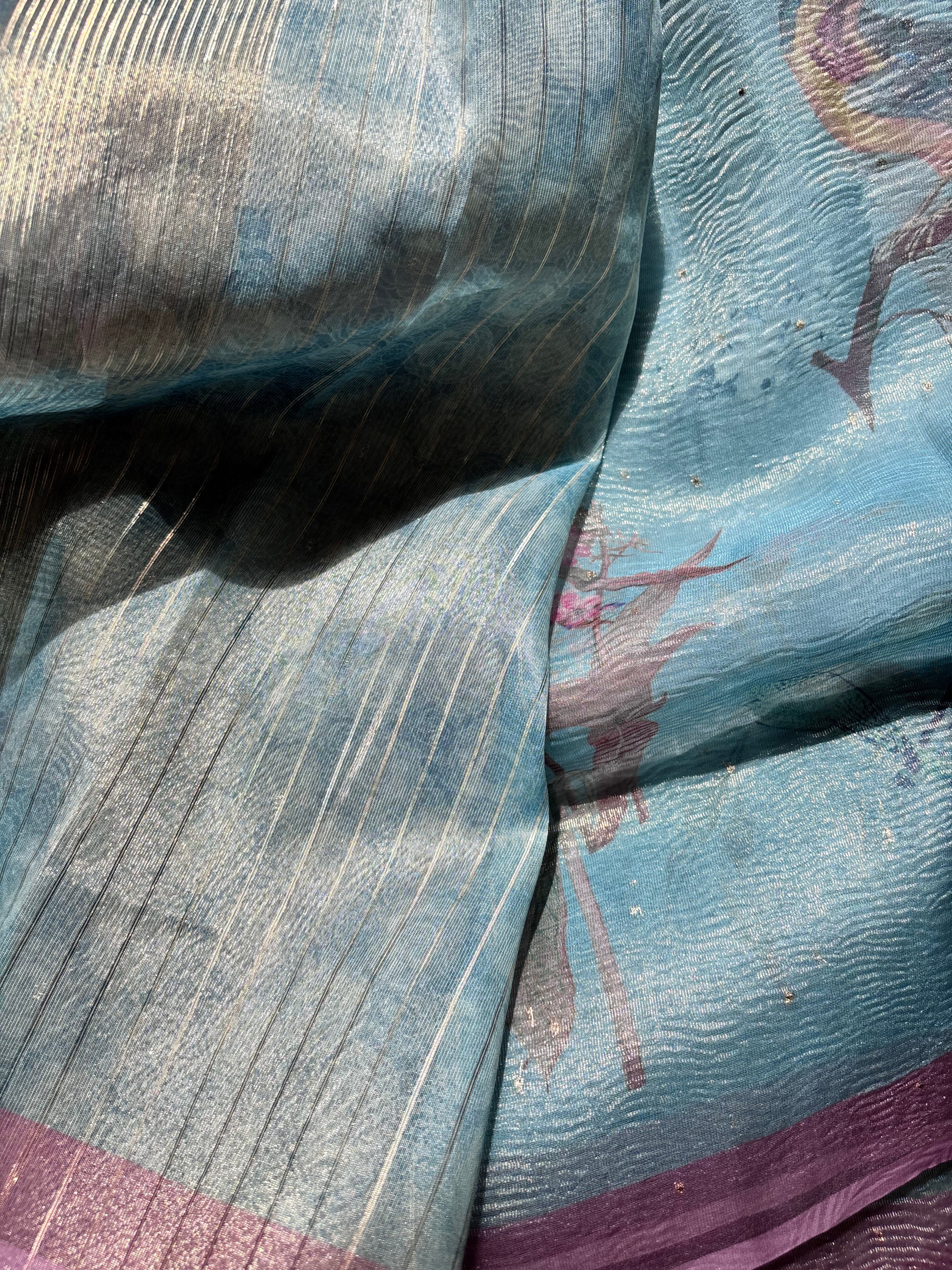 Pastel Blue Tissue Saree