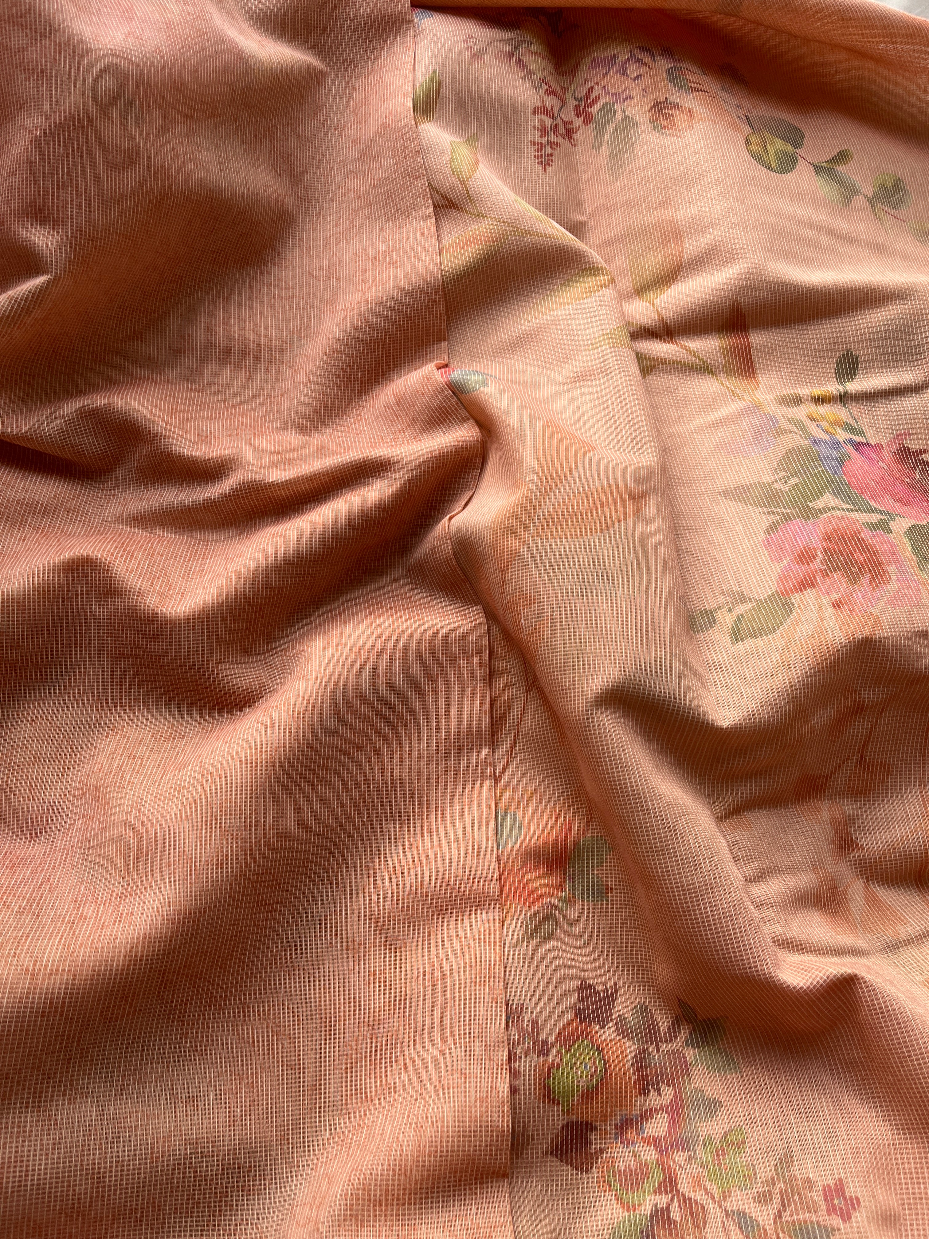 Soft Orange Floral cotton saree