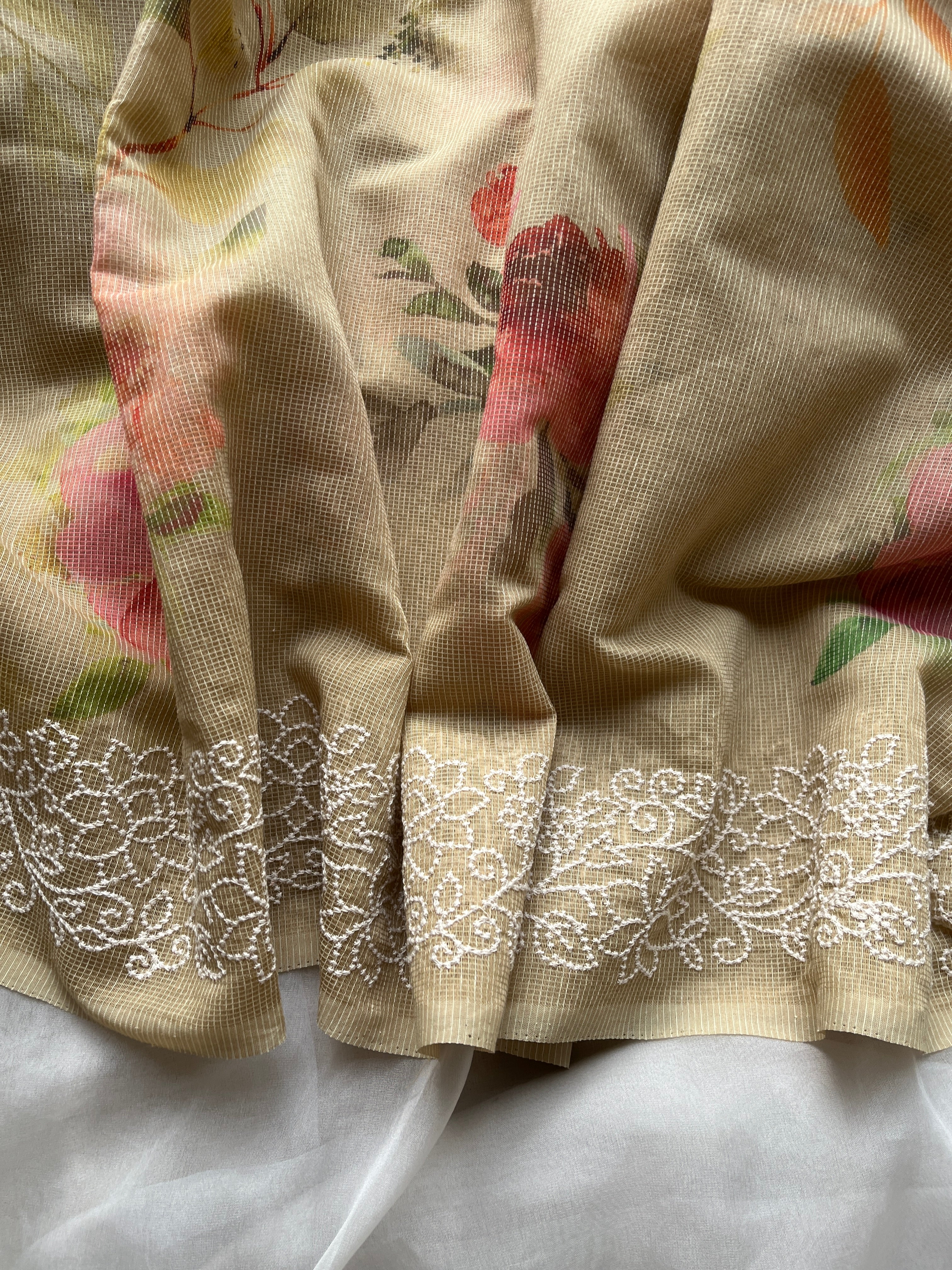 Pistachio green Floral cotton saree