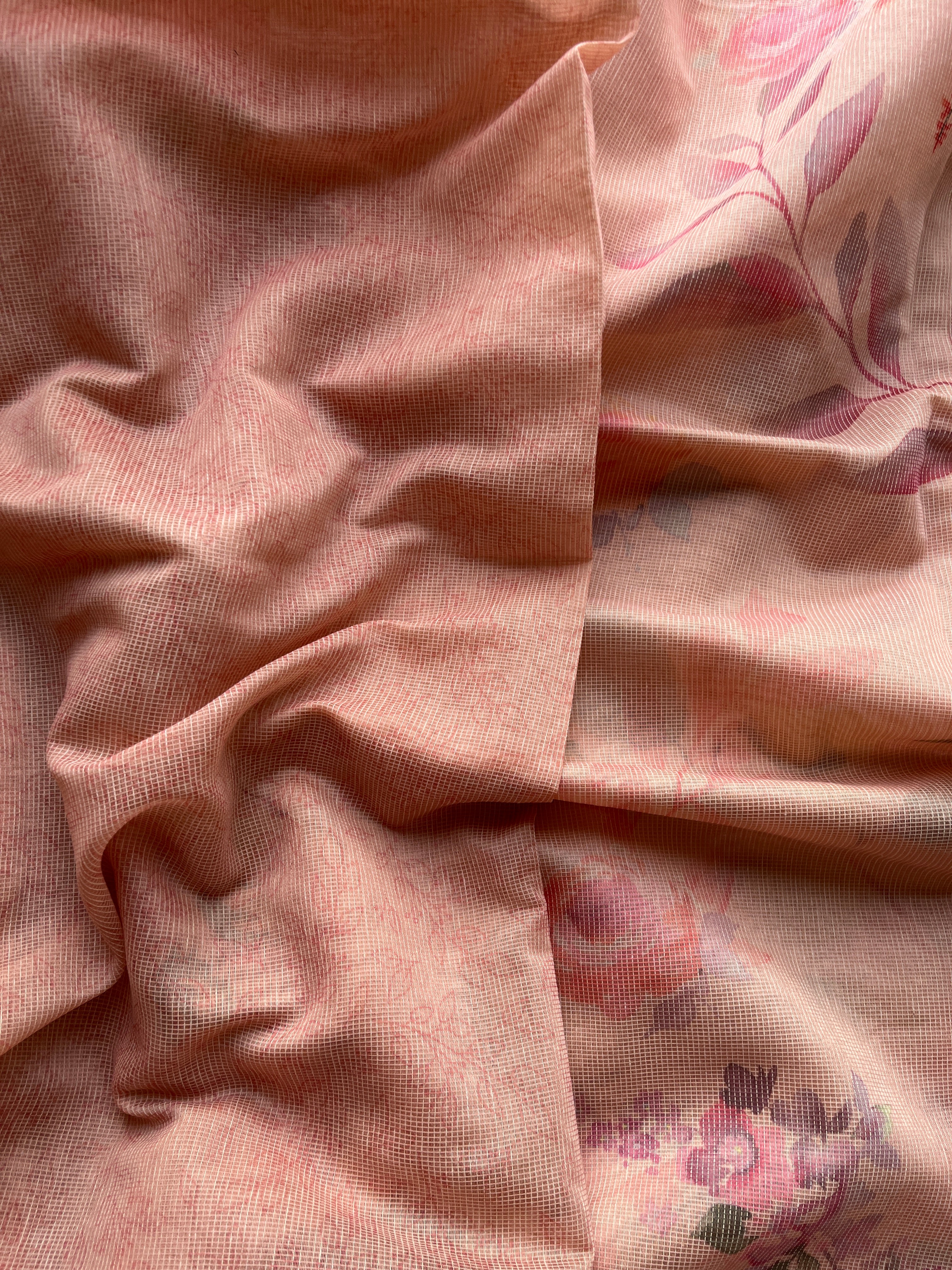 Peach blush Floral cotton saree