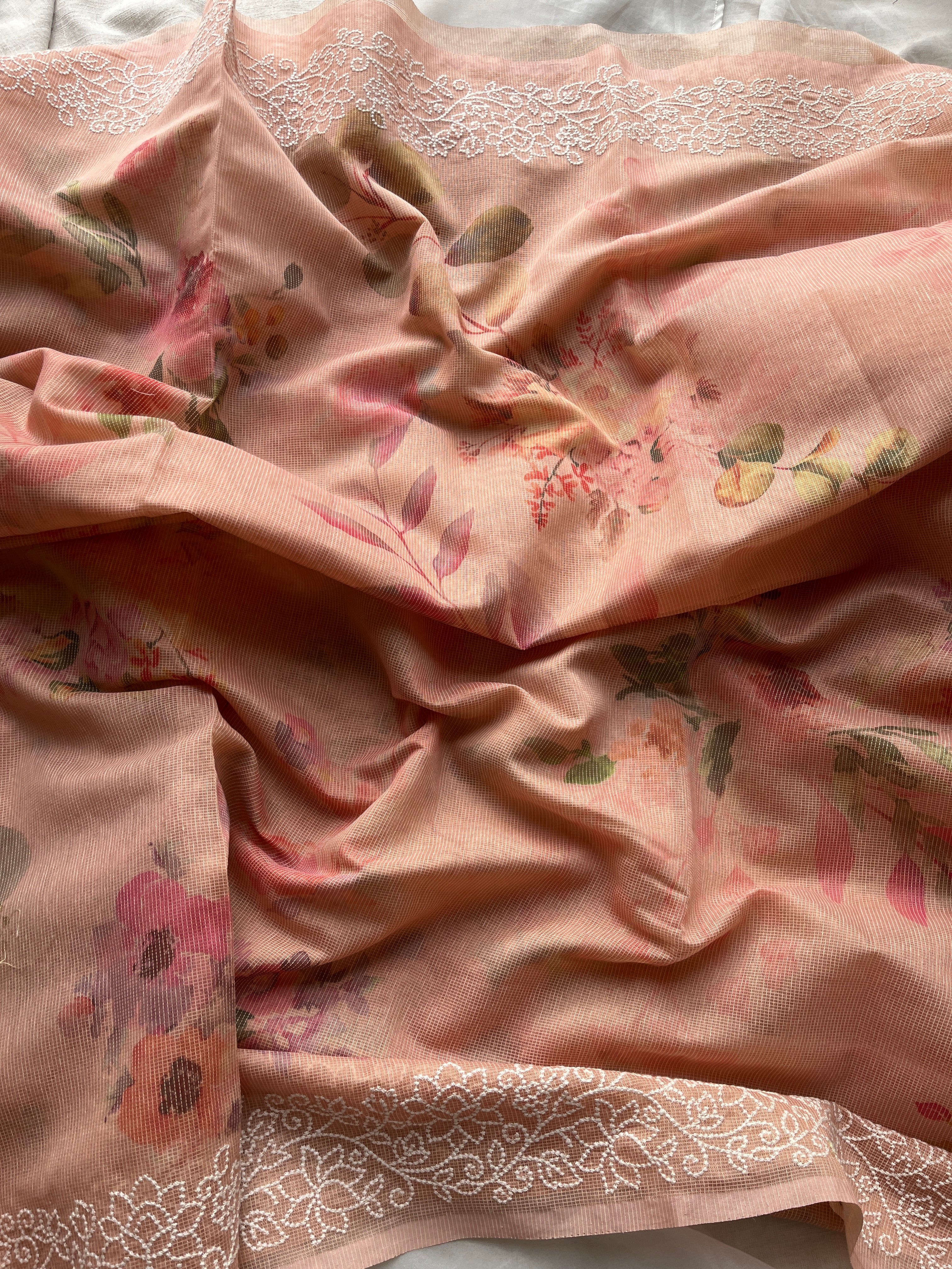 Peach blush Floral cotton saree