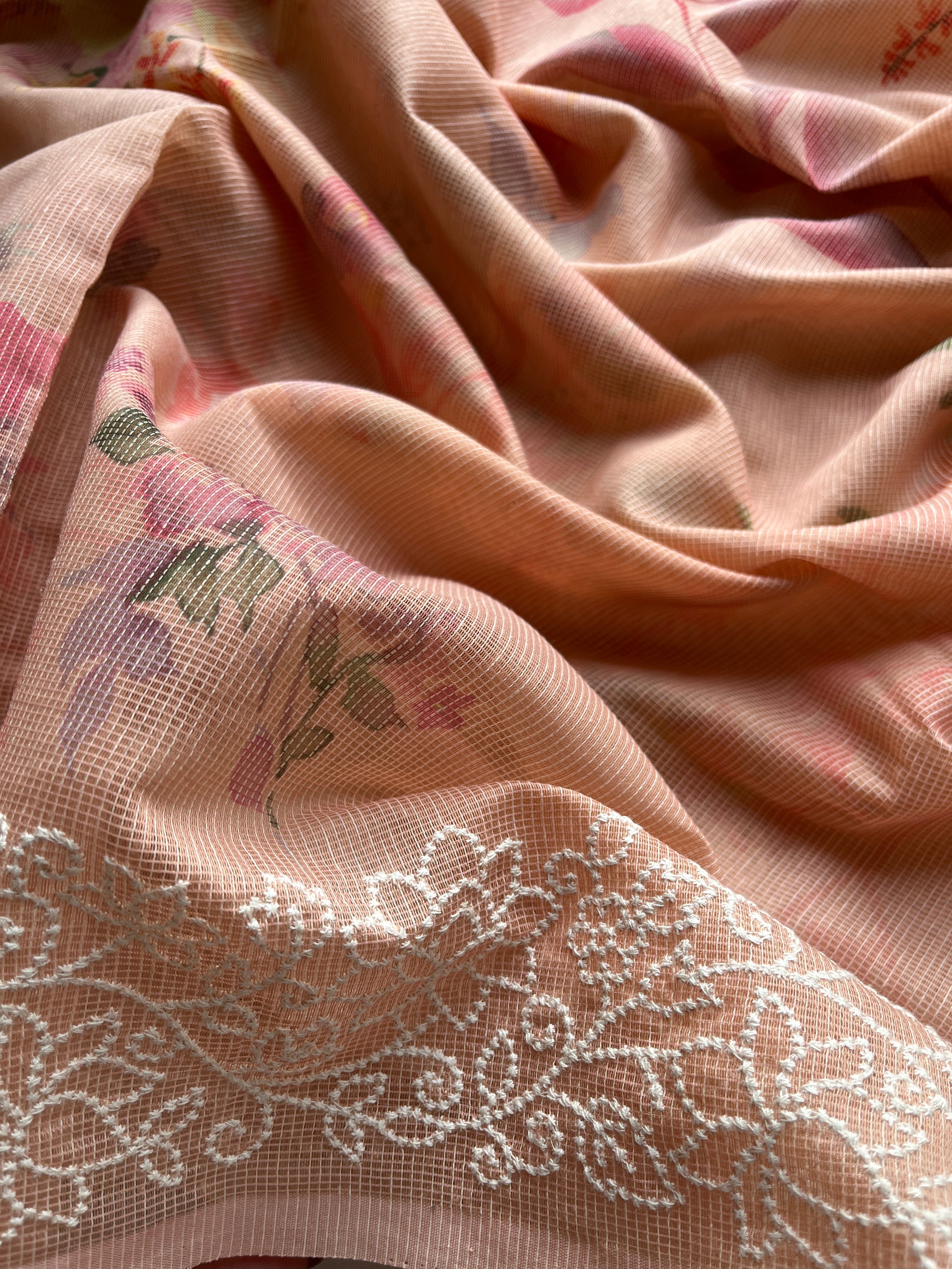 Peach blush Floral cotton saree