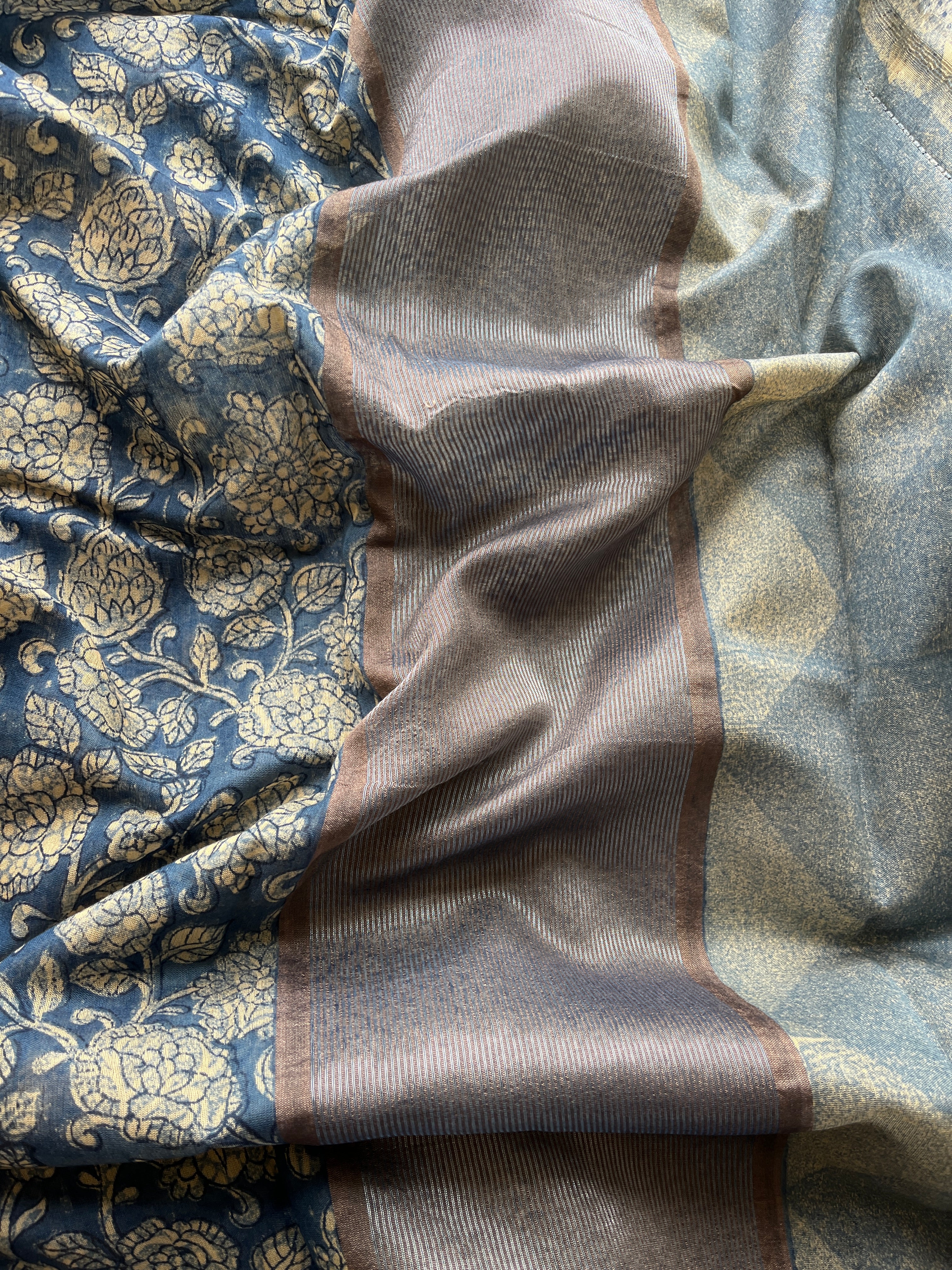 Blue Chanderi Floral printed saree